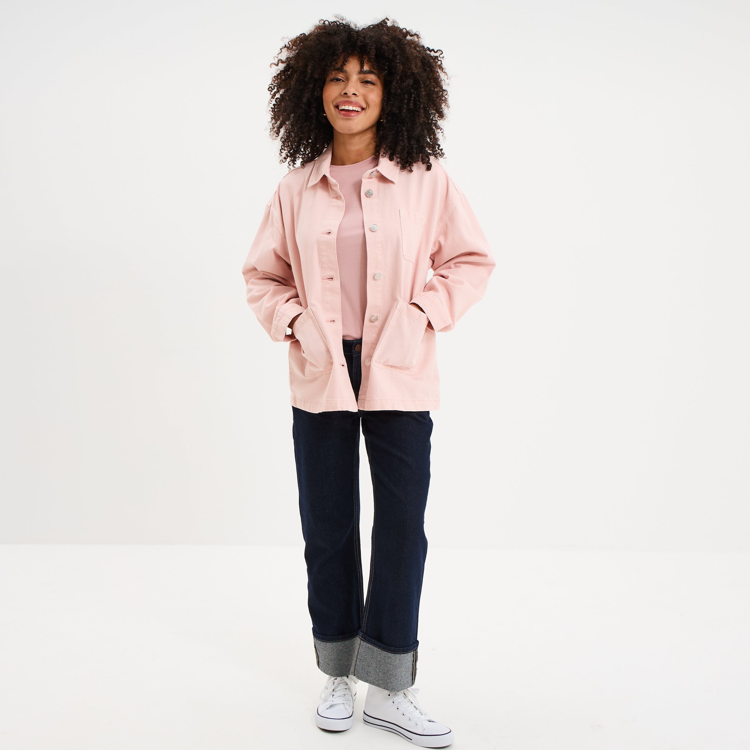 Veste surchemise oversize coton rose clair femme
