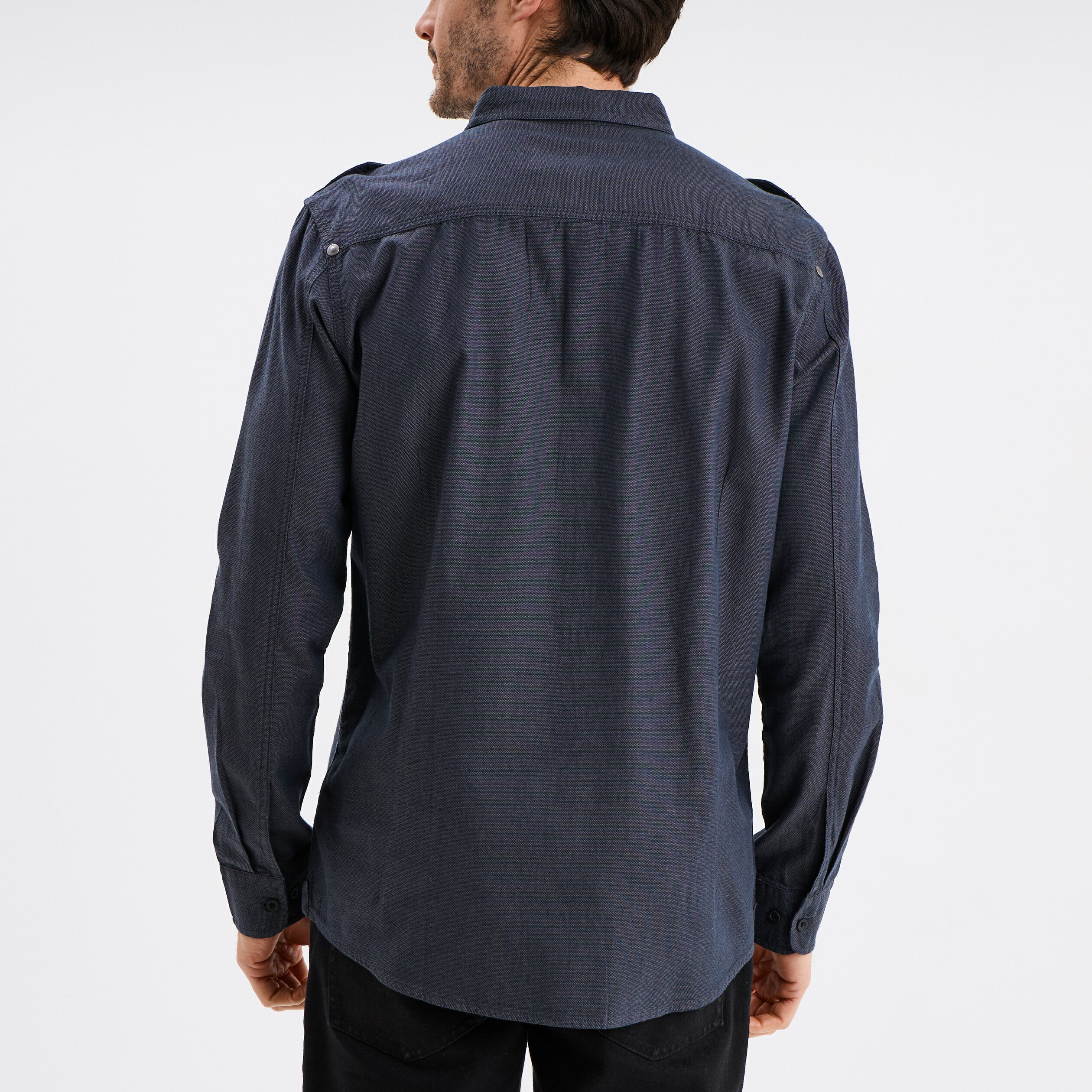 chemise droite 2 poches manches longues bleu fonce homme Chemise droite 2 poches manches longues bleu foncé homme