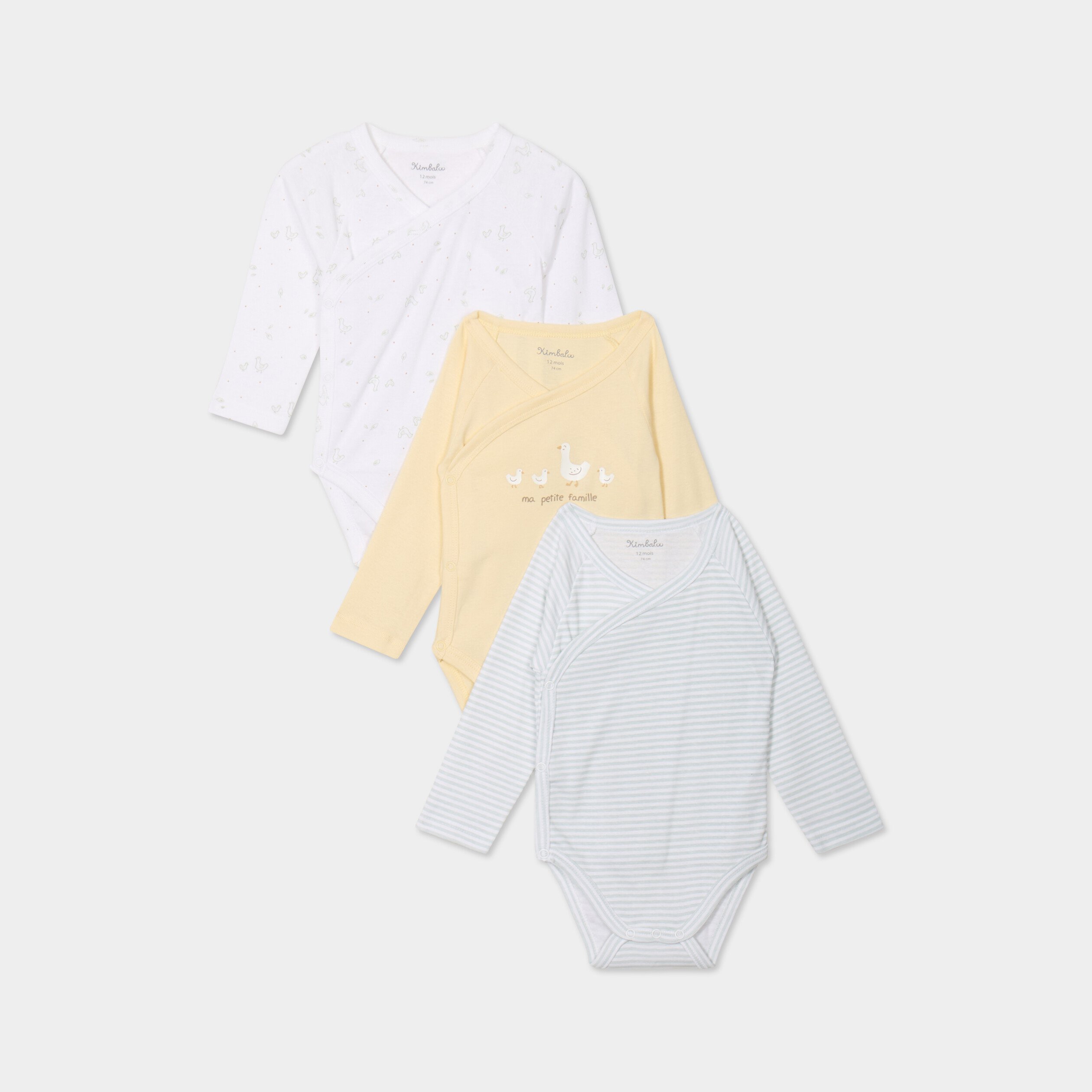 lot 3 bodies croises manches longues jaune clair bebe Lot 3 bodies croisés manches longues jaune clair bébé