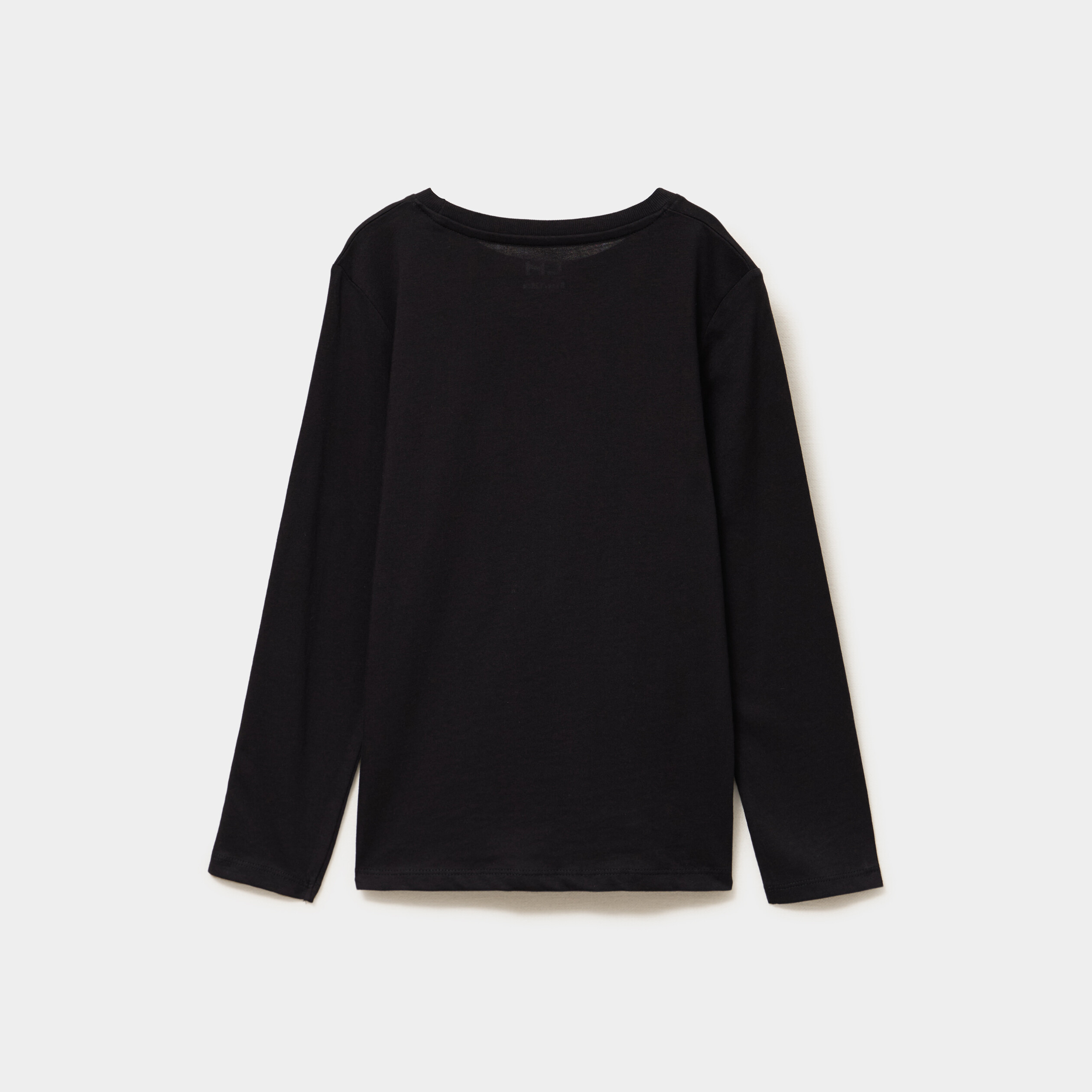 T-shirt col rond manches longues coton noir gar&ccedil;on