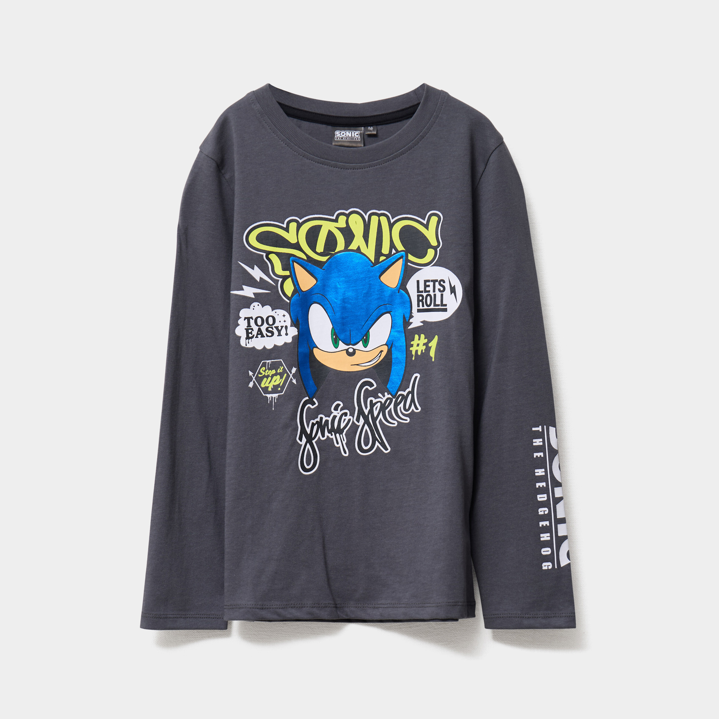 t shirt manches longues coton sonic gris fonce garcon T-shirt manches longues coton Sonic gris foncé garçon
