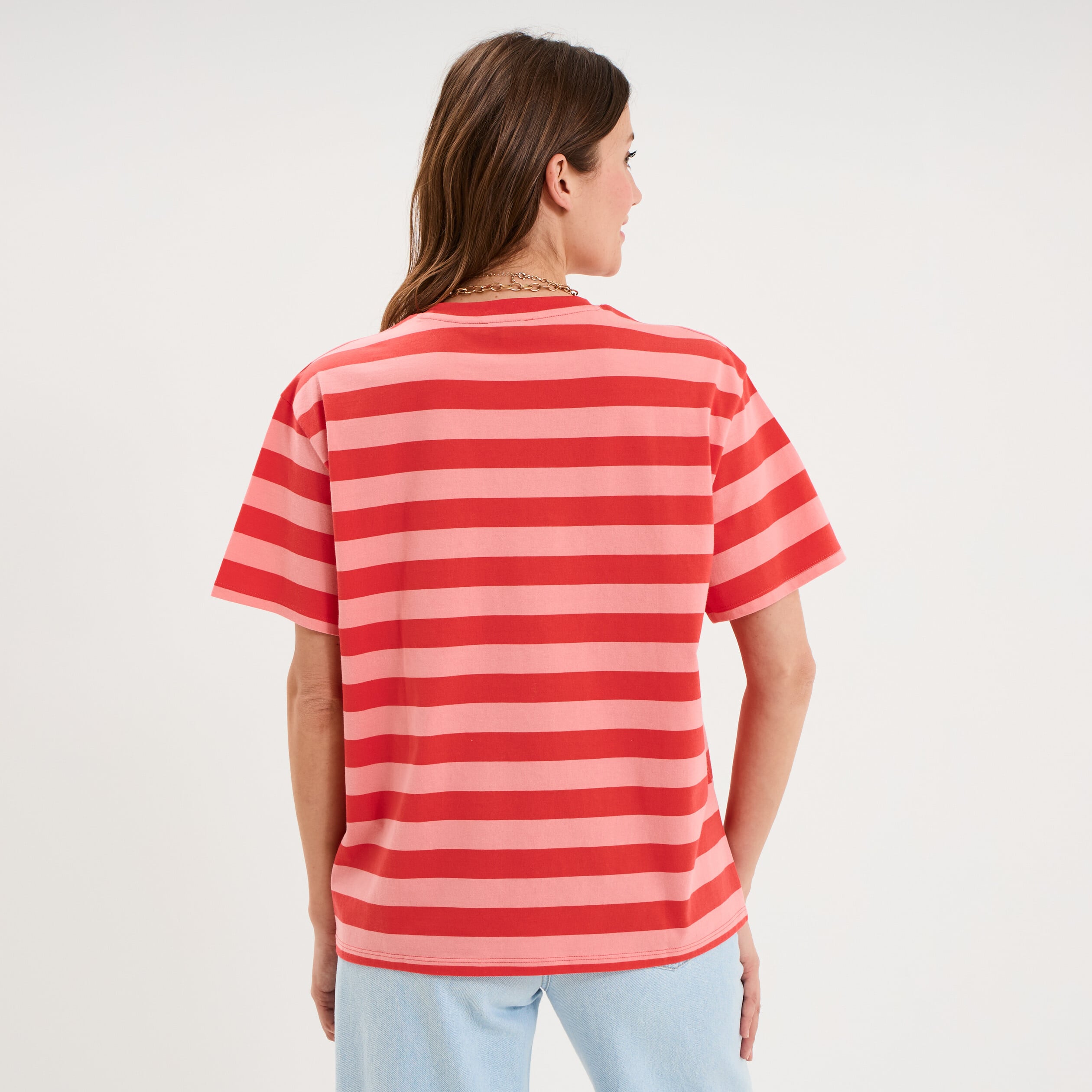 T-shirt droit &agrave; manches courtes coton rouge coquelicot femme