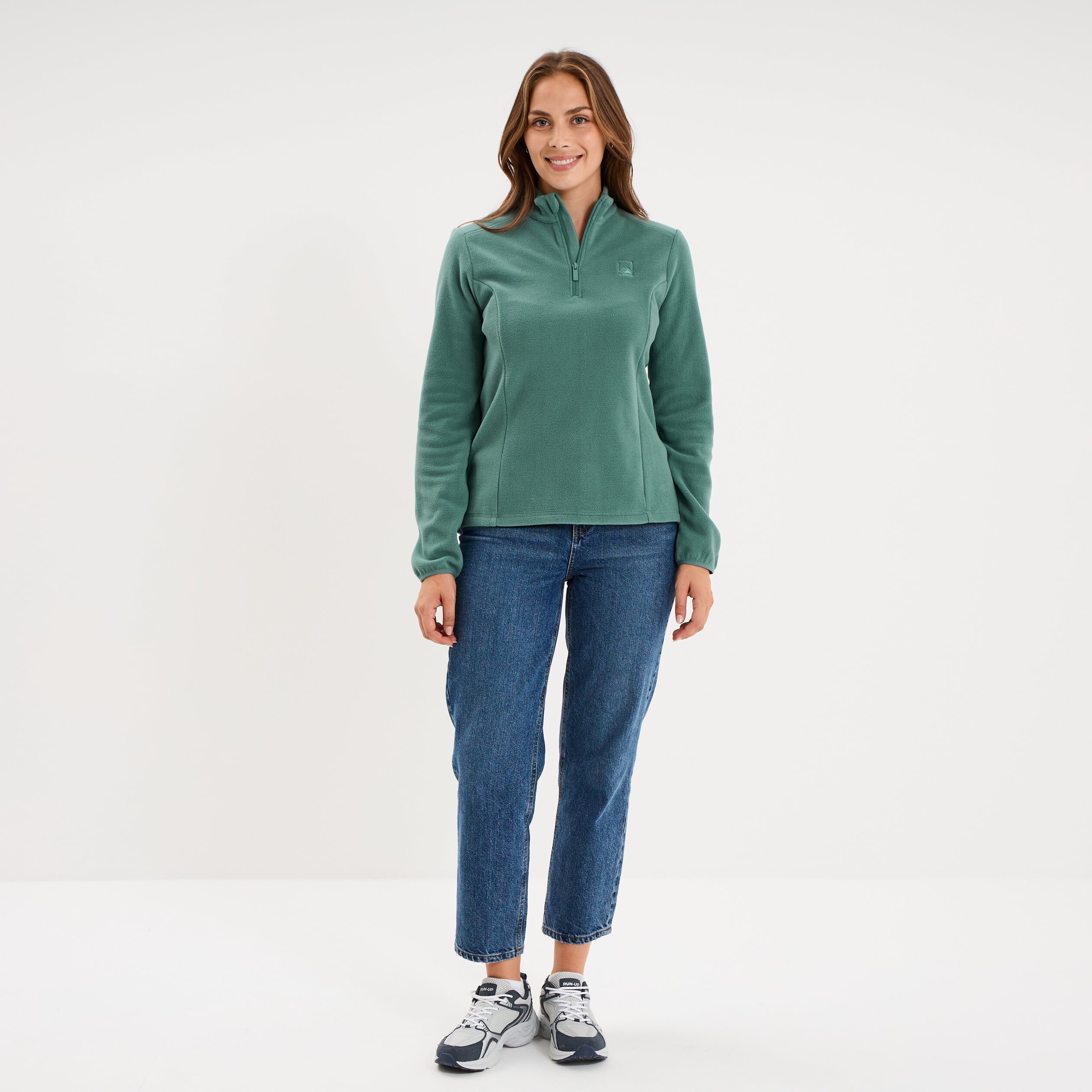 Sweat polaire col camionneur vert fonc&eacute; femme
