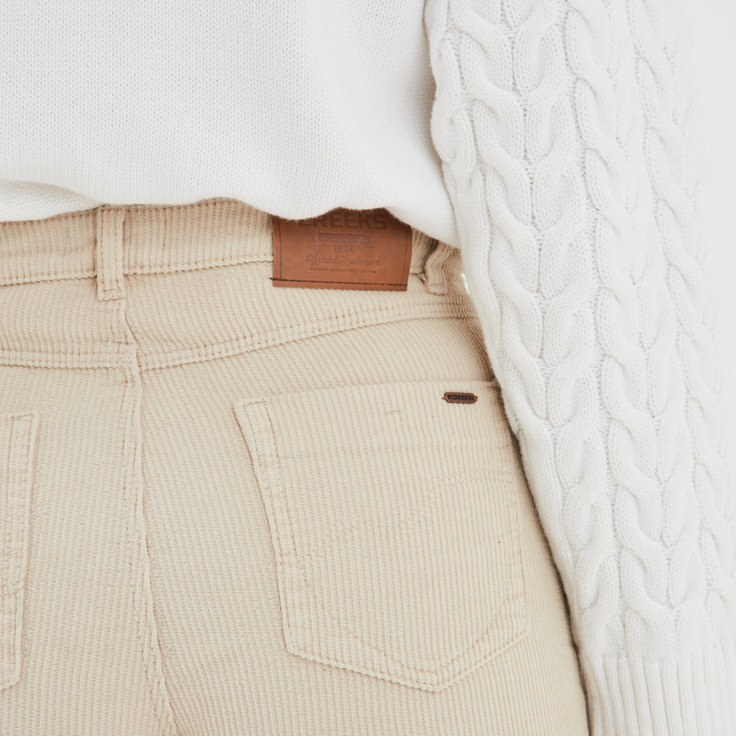 Pantalon velours taille haute large blanc femme