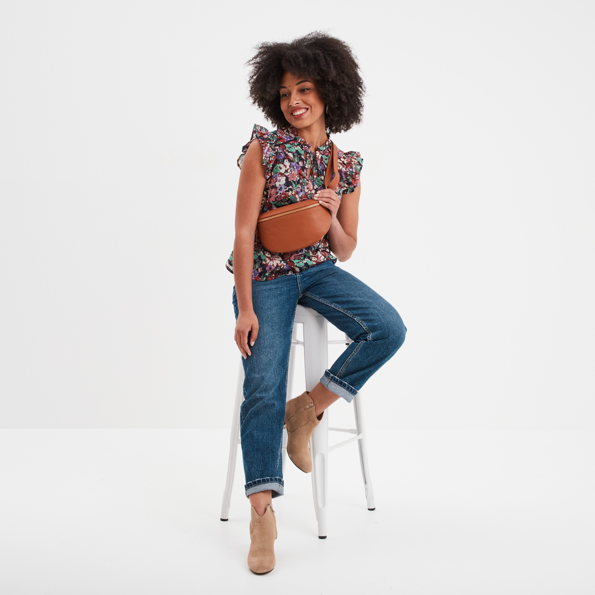 Blouse volants manches fils métallisés multicolore femme