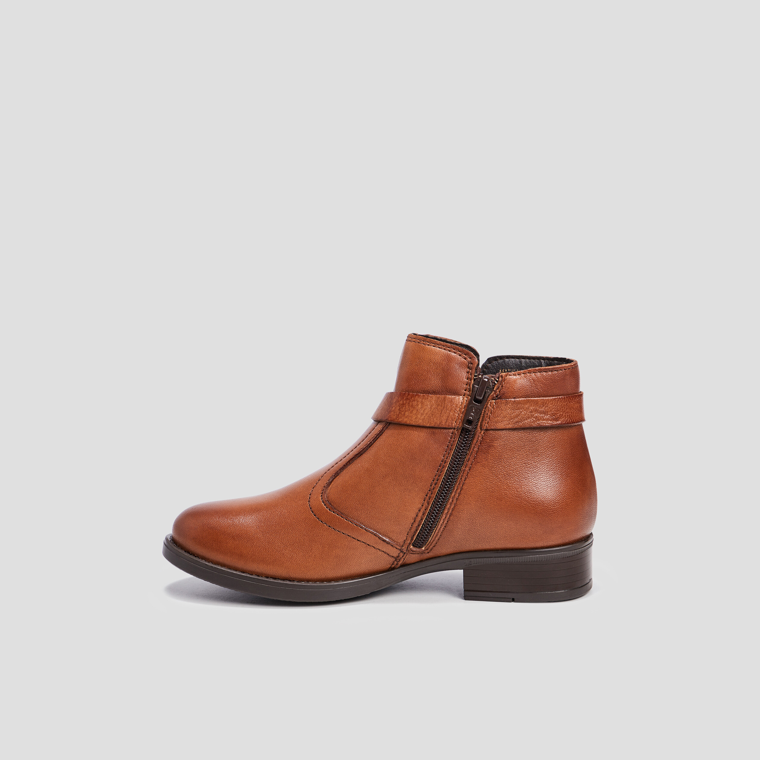 Bottines zippées en cuir camel fille