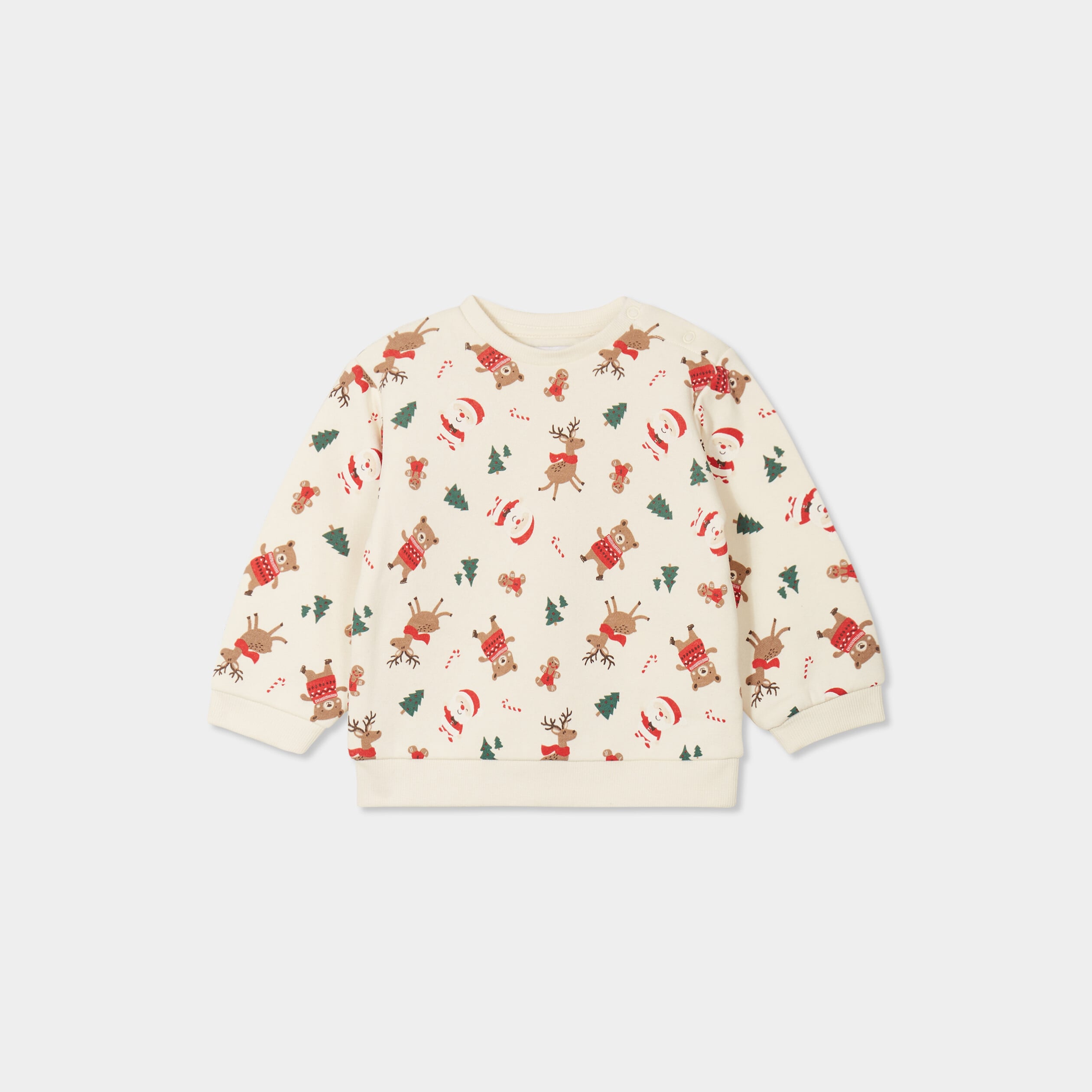 Sweat coton col rond No&euml;l ecru b&eacute;b&eacute; gar&ccedil;on