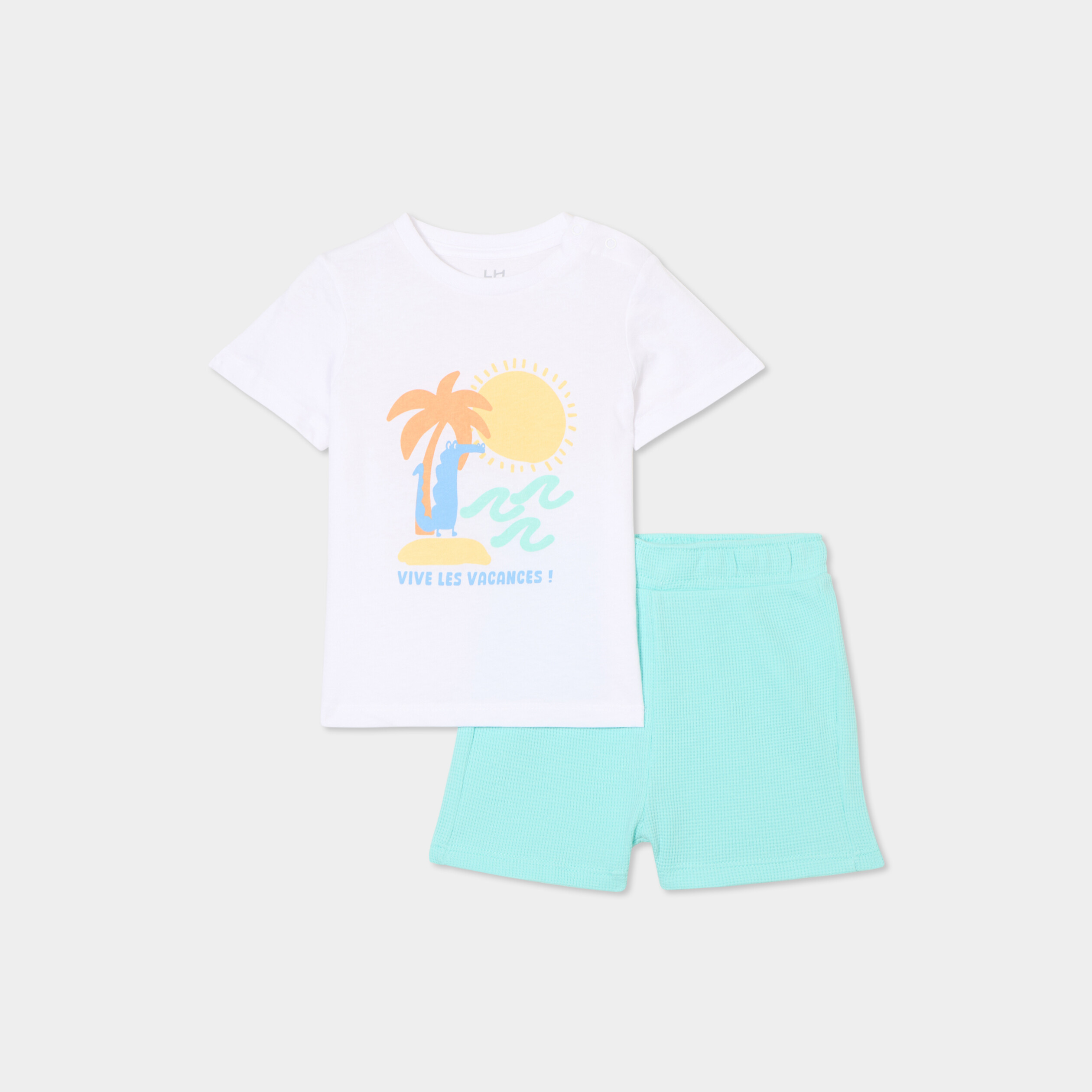 Ensemble t-shirt et short coton bleu turquoise b&eacute;b&eacute; gar&ccedil;on
