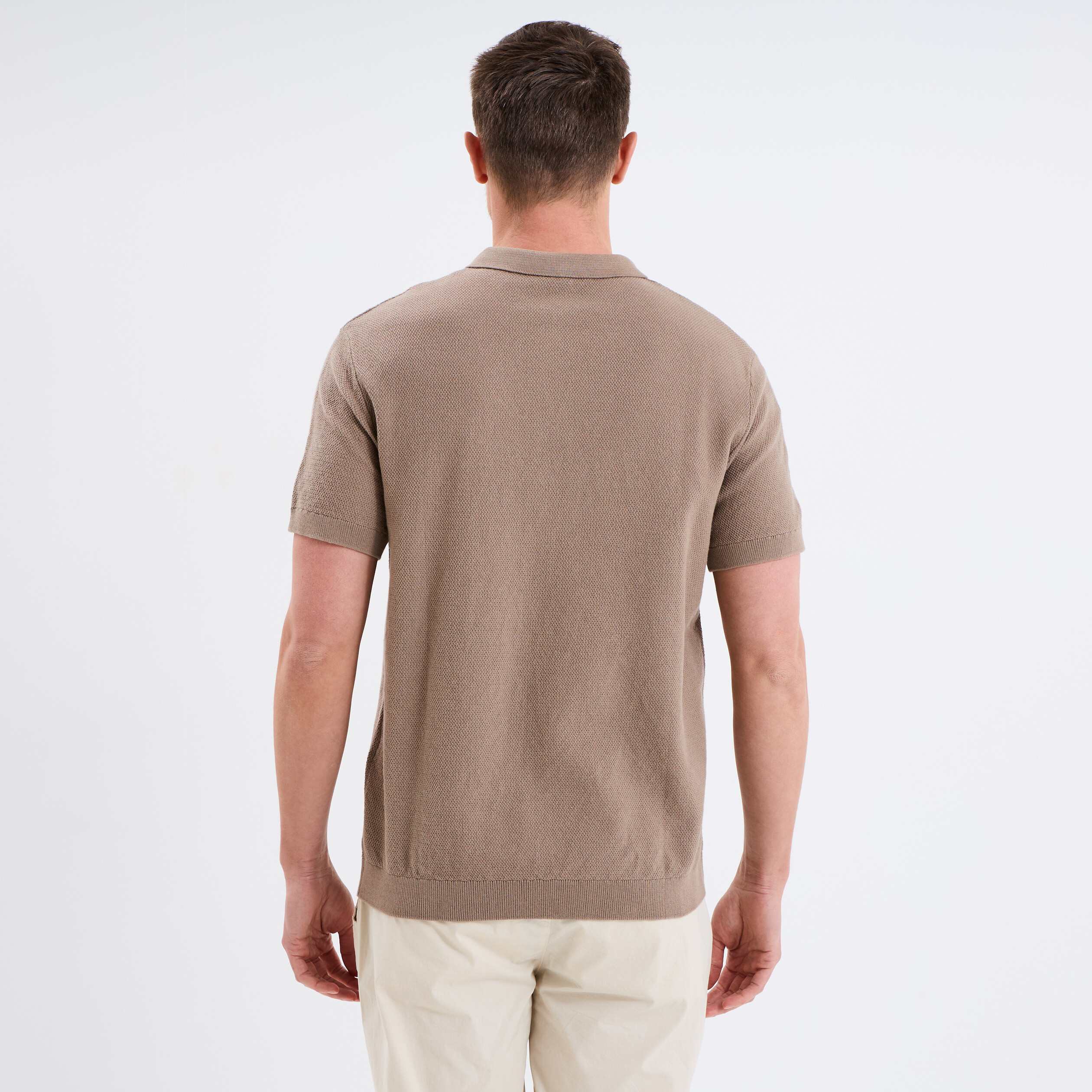 polo col zippe manches courtes coton taupe homme Polo col zippé manches courtes coton taupe homme