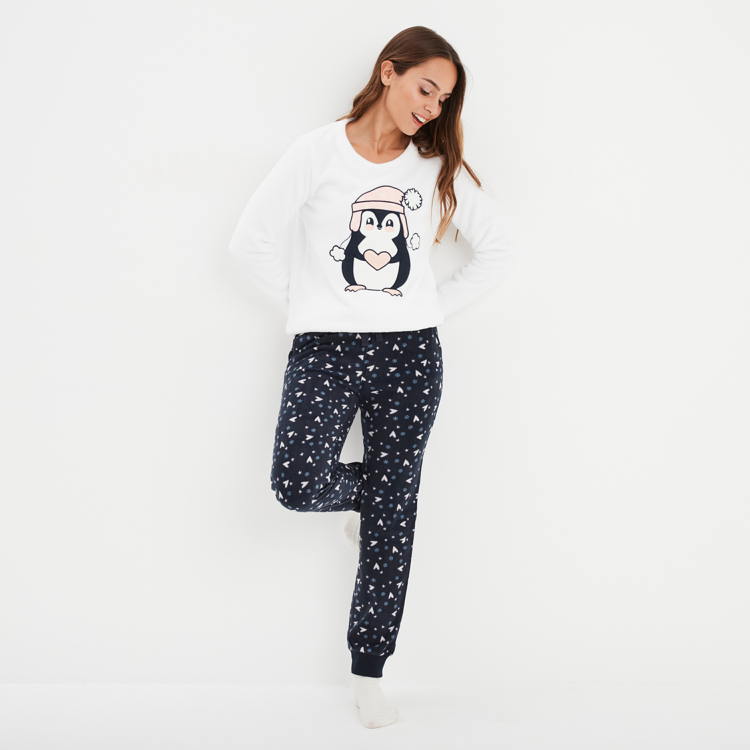 Pyjama Femme Hiver En Polaire épaisse - Ensemble Manches Longues Avec Col Revers Et Poches - Tenue D'intérieur Douce Et Chaude