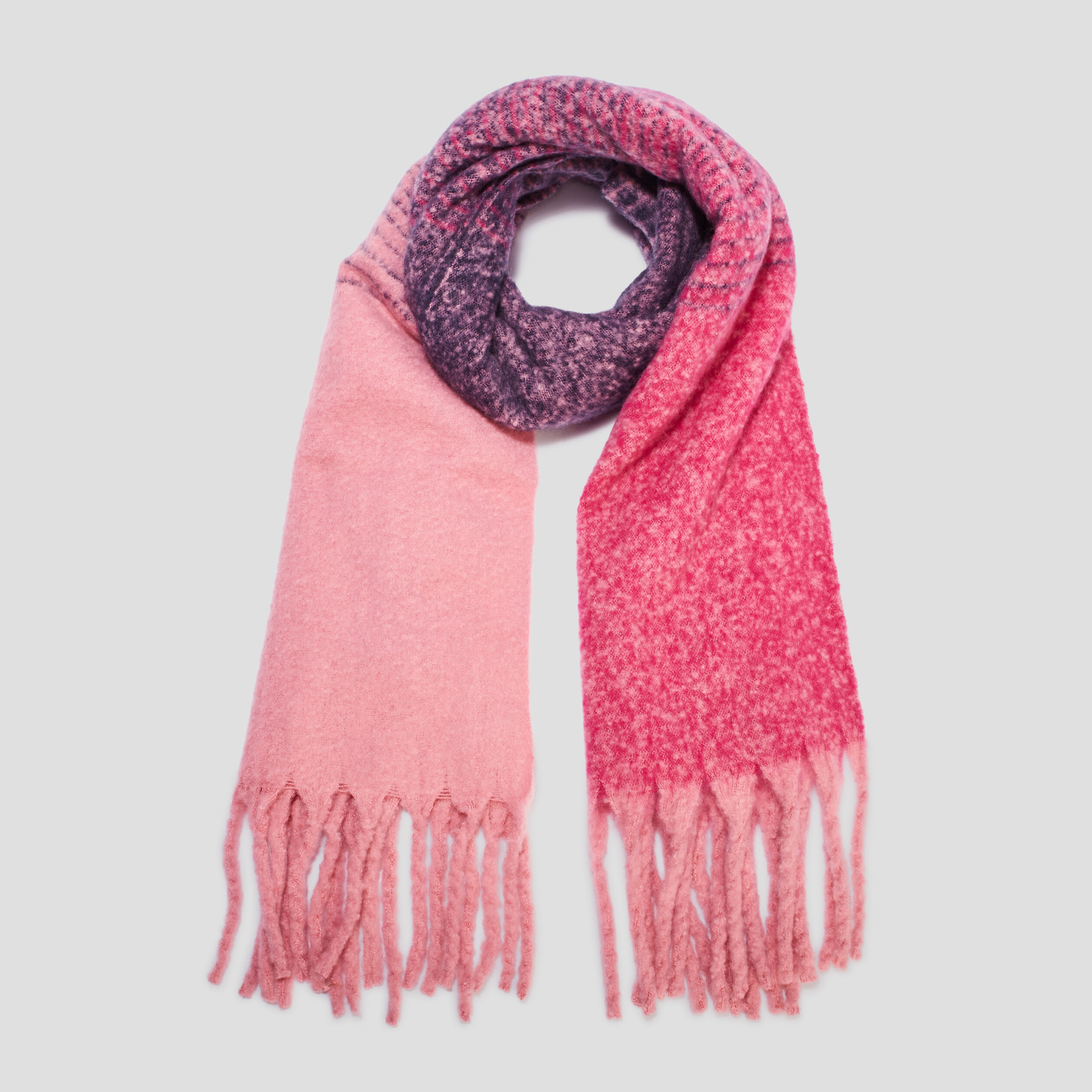 Écharpe à franges carreaux rose fushia femme