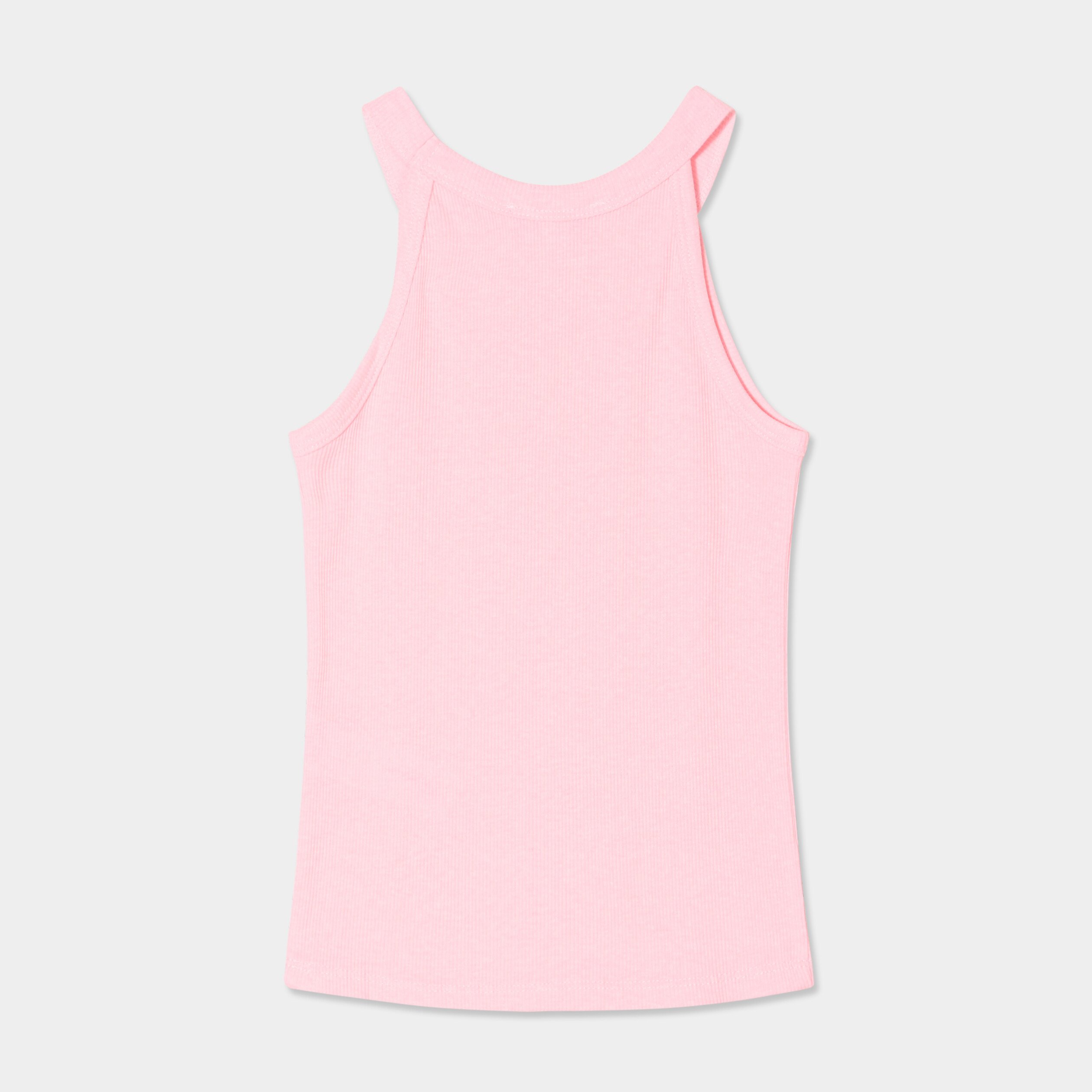 debardeur cotele col rond coton rose fluo fille Débardeur côtelé col rond coton rose fluo fille