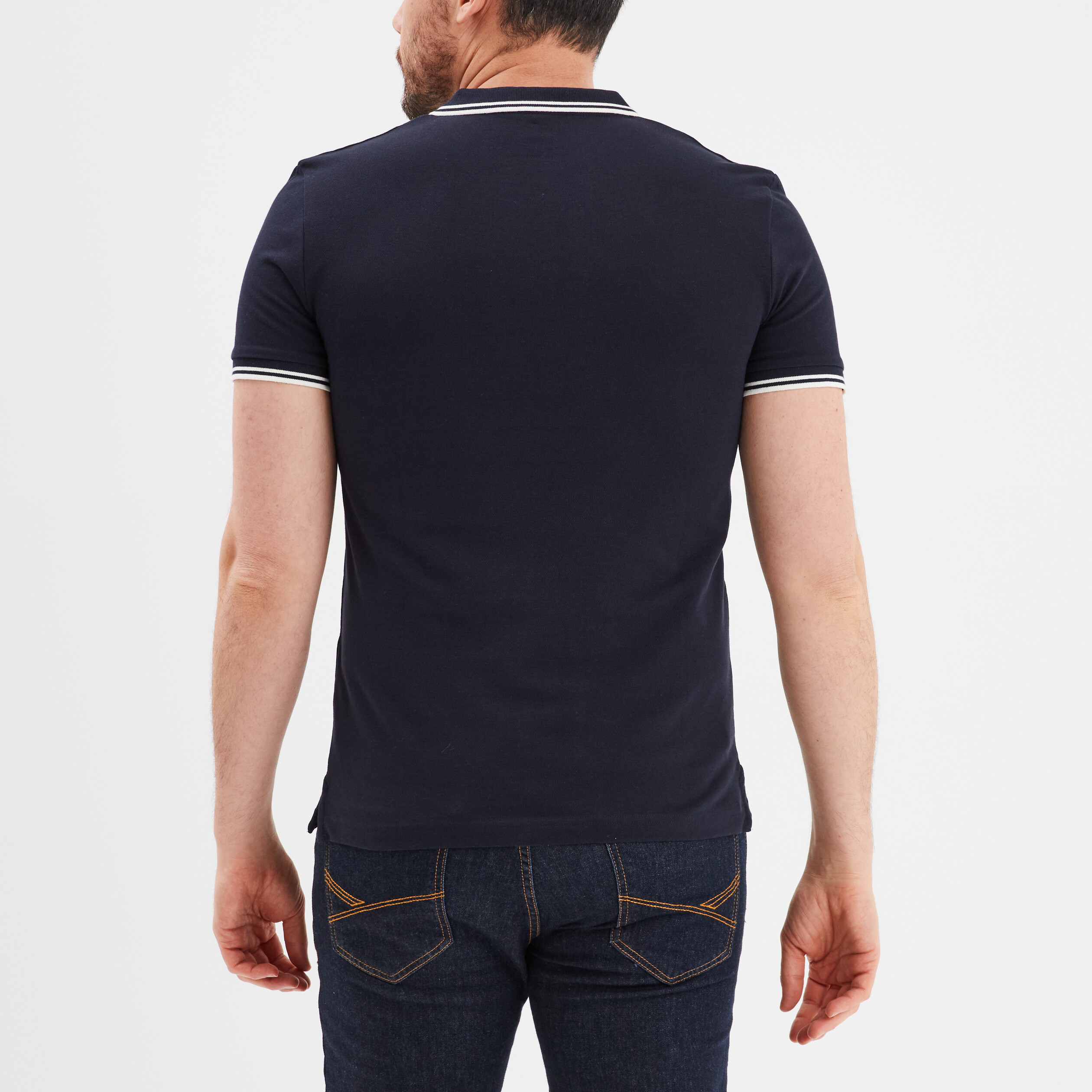 Polo piqu&eacute; coton manches courtes bleu marine homme