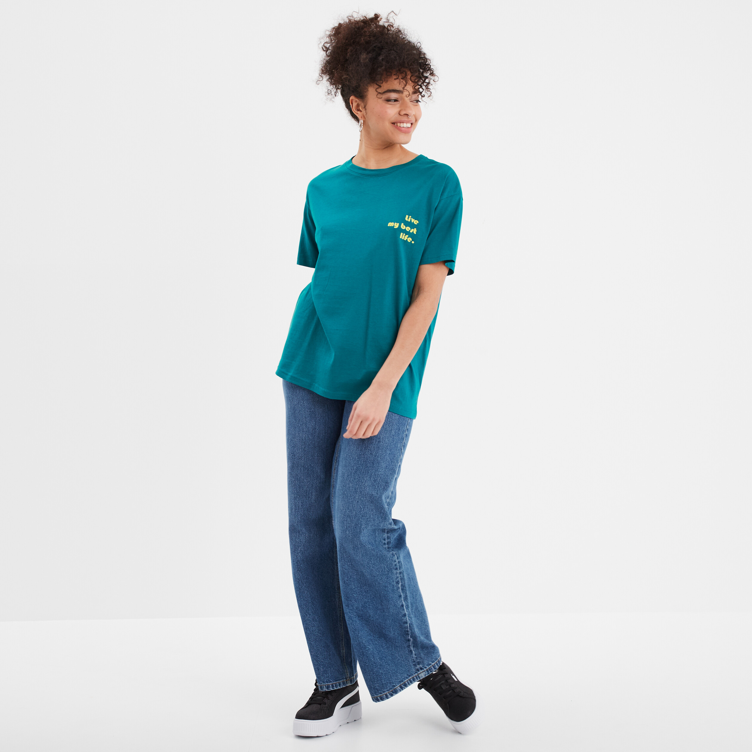 t shirt droit a manches courtes en coton vert emeraude femme T-shirt droit à manches courtes en coton vert émeraude femme
