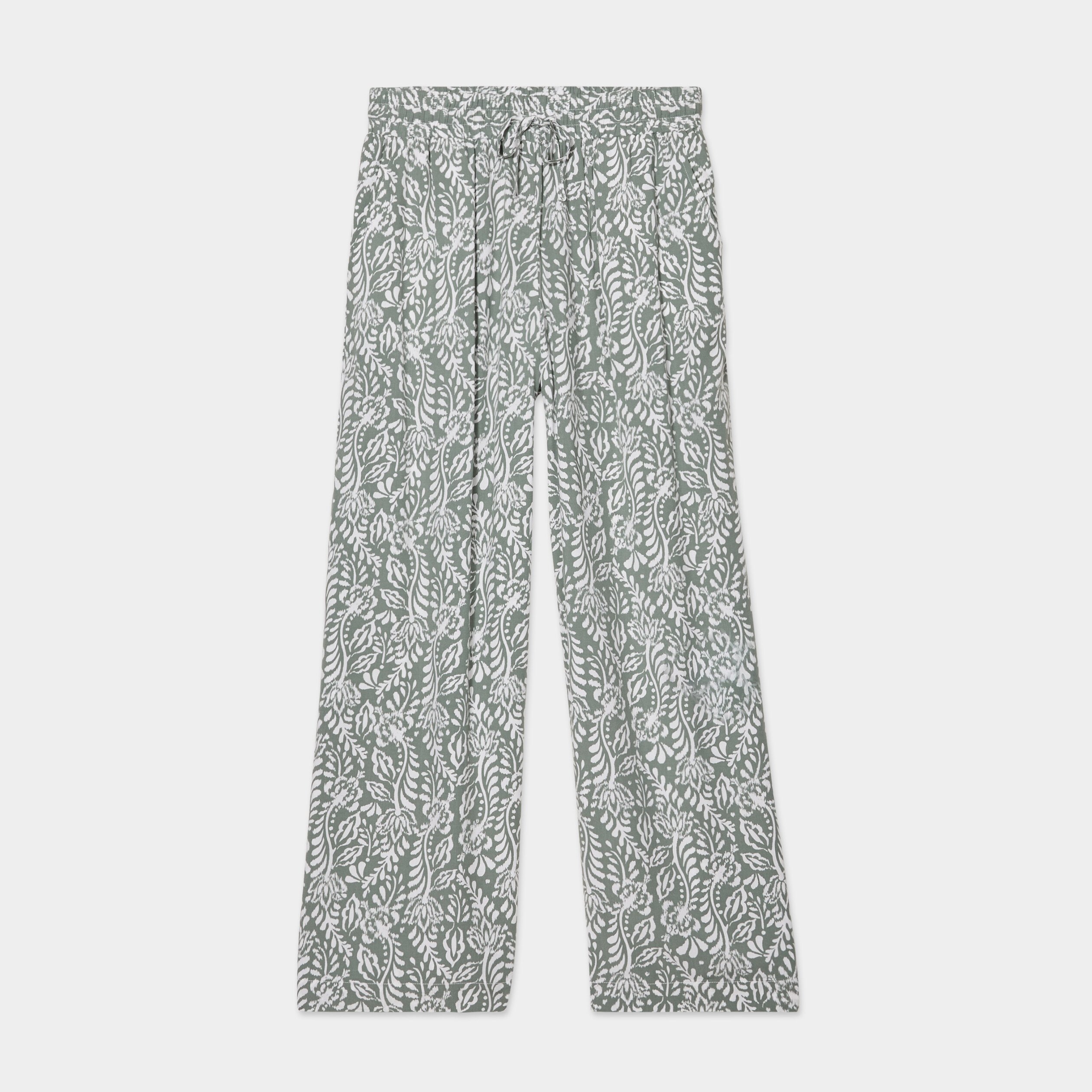pantalon fluide large taille elastiquee vert kaki femme Pantalon fluide large taille élastiquée vert kaki femme