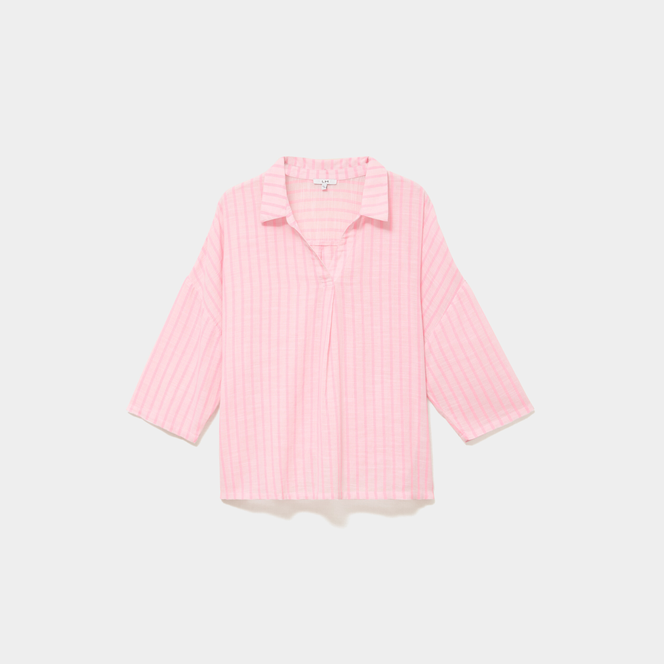 Blouse oversize manches 3/4 coton rose femme grande taille