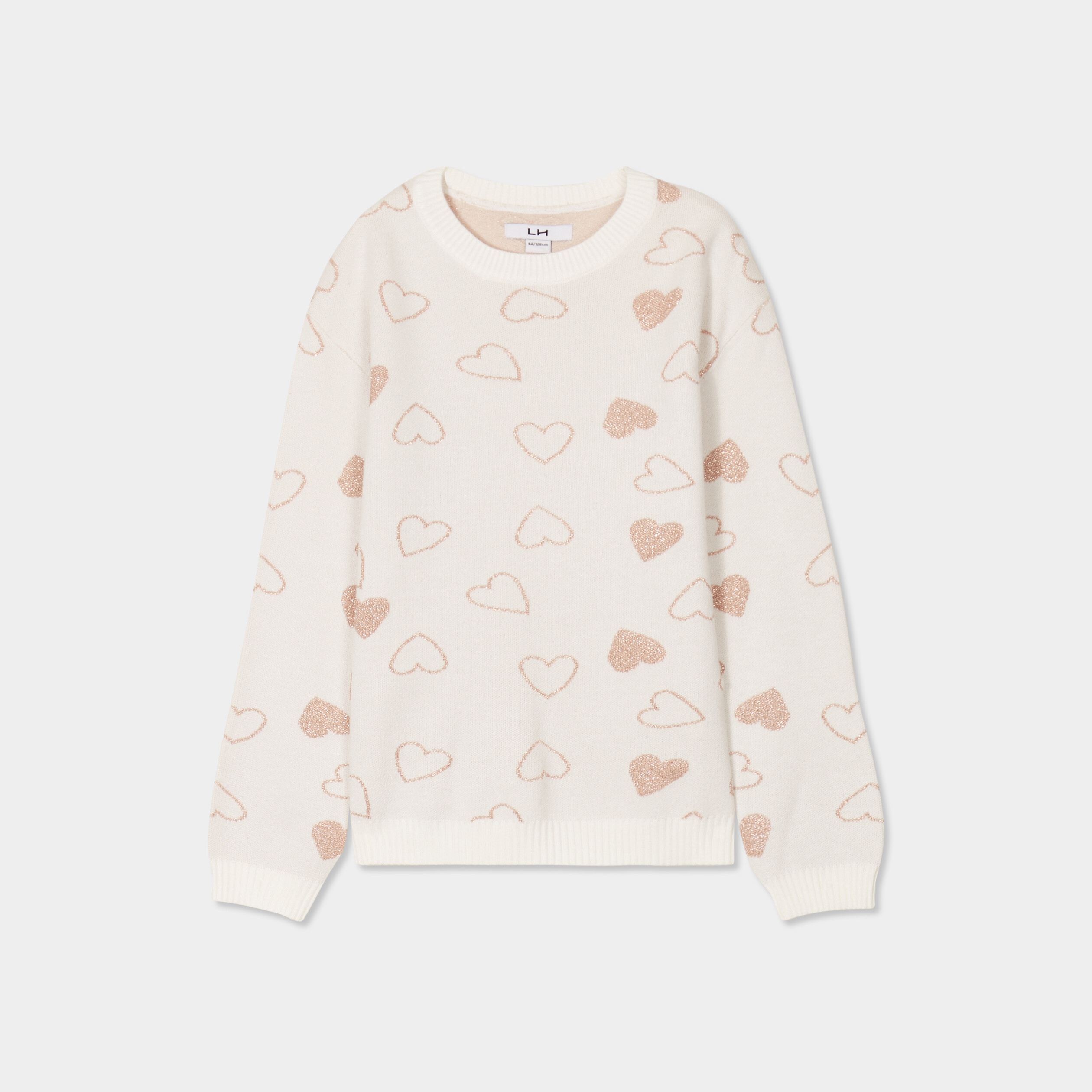 pull tricot col rond manches longues ecru fille Pull tricot col rond manches longues ecru fille