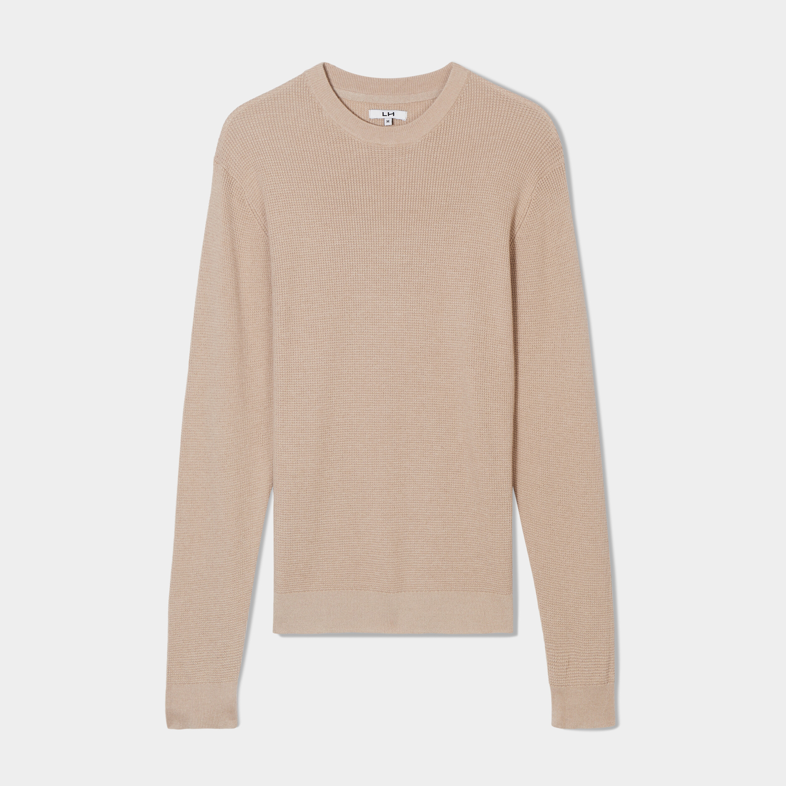 Pull en maille textur&eacute;e col rond beige homme