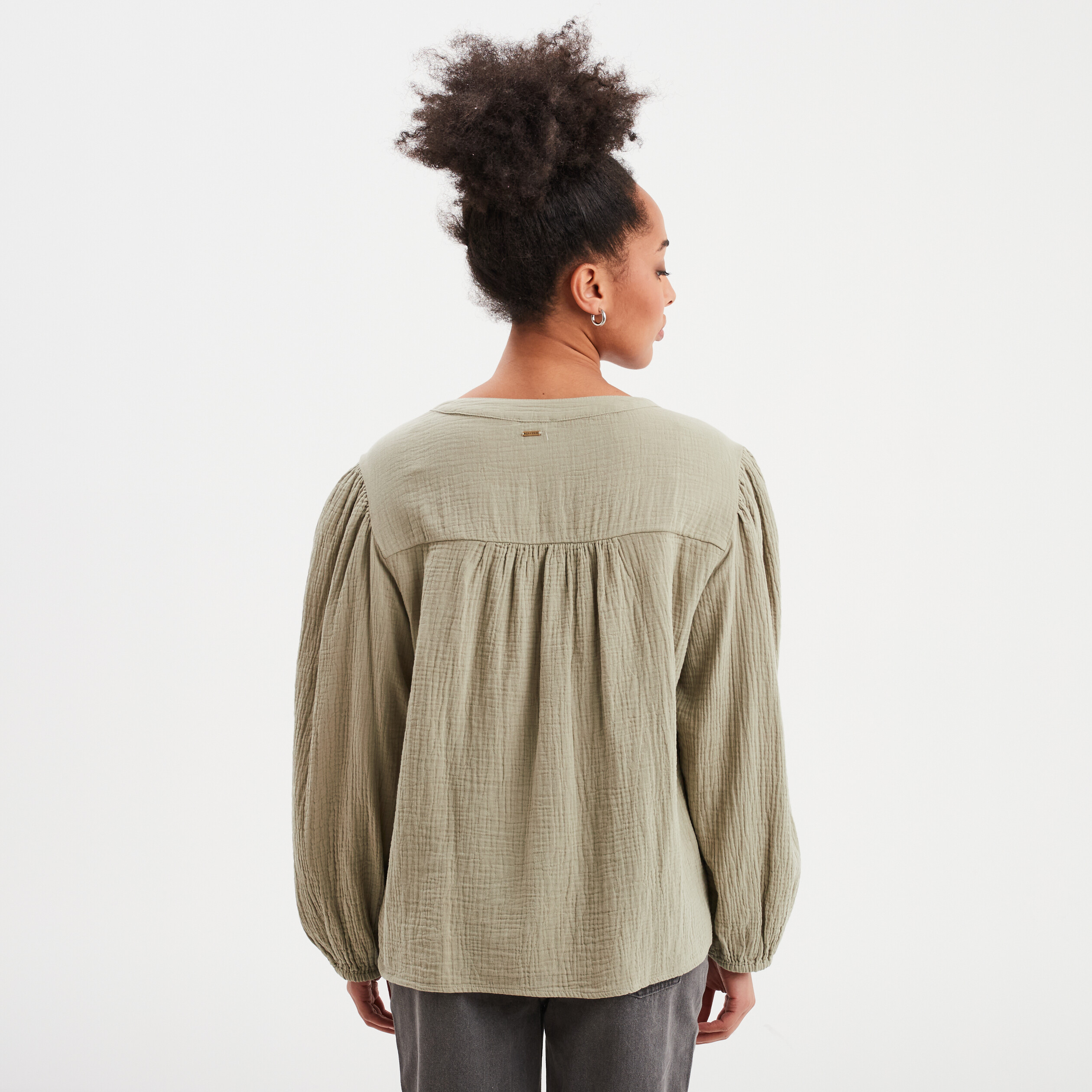 blouse col tunisien gaze de coton creeks vert kaki femme Blouse col tunisien gaze de coton Creeks vert kaki femme