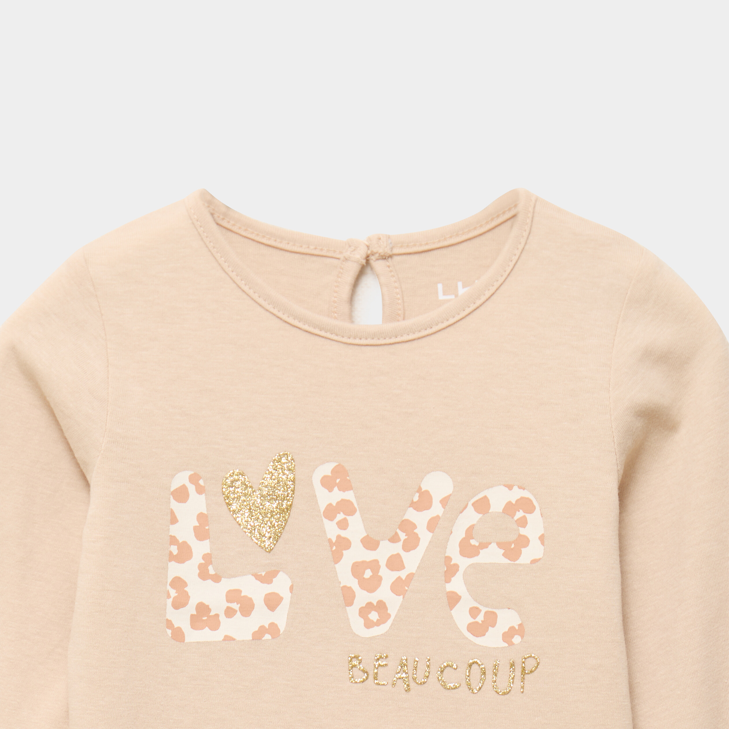 T-shirt manches longues col rond coton beige b&eacute;b&eacute; fille