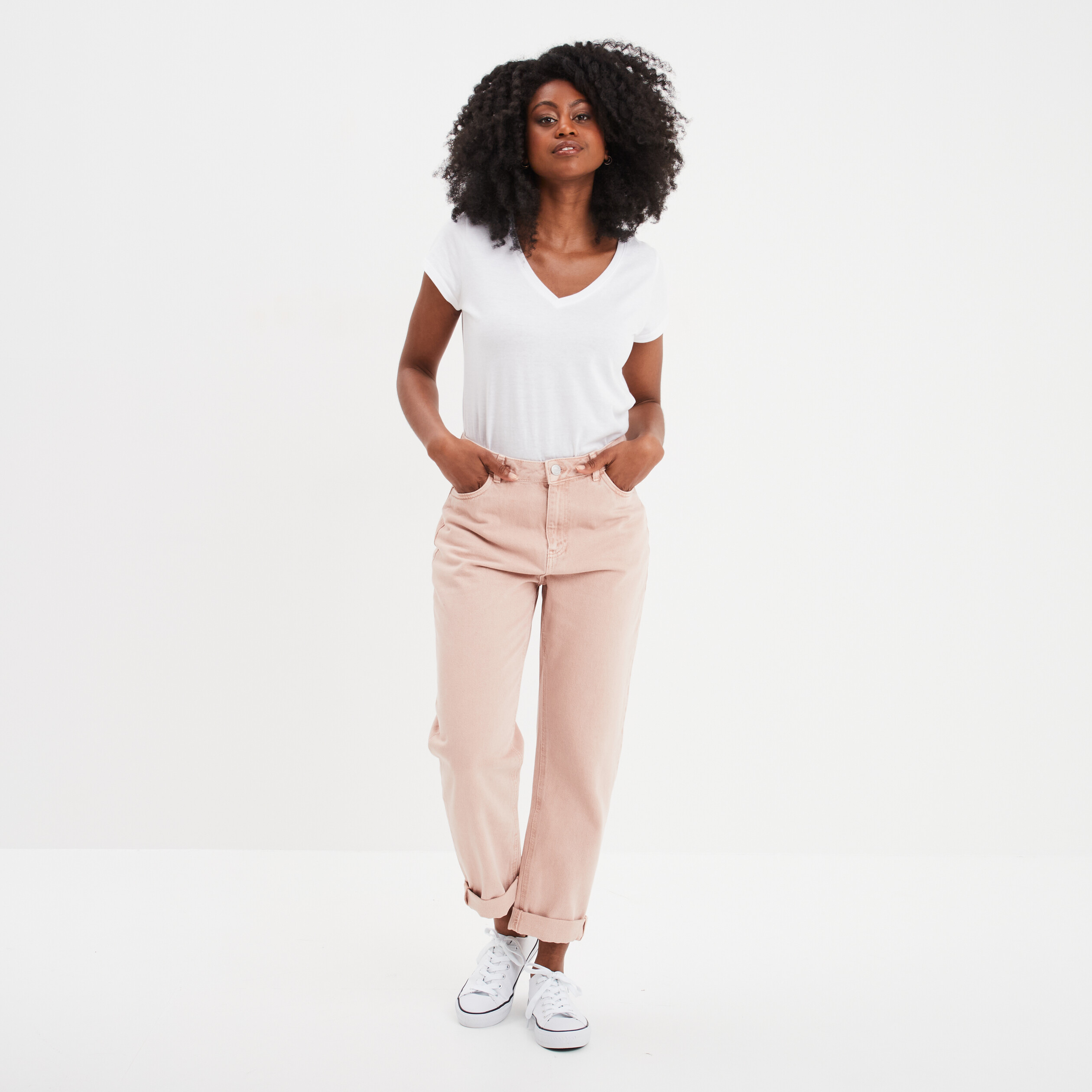 Jeans mom taille haute 7 8eme Creeks vieux rose femme
