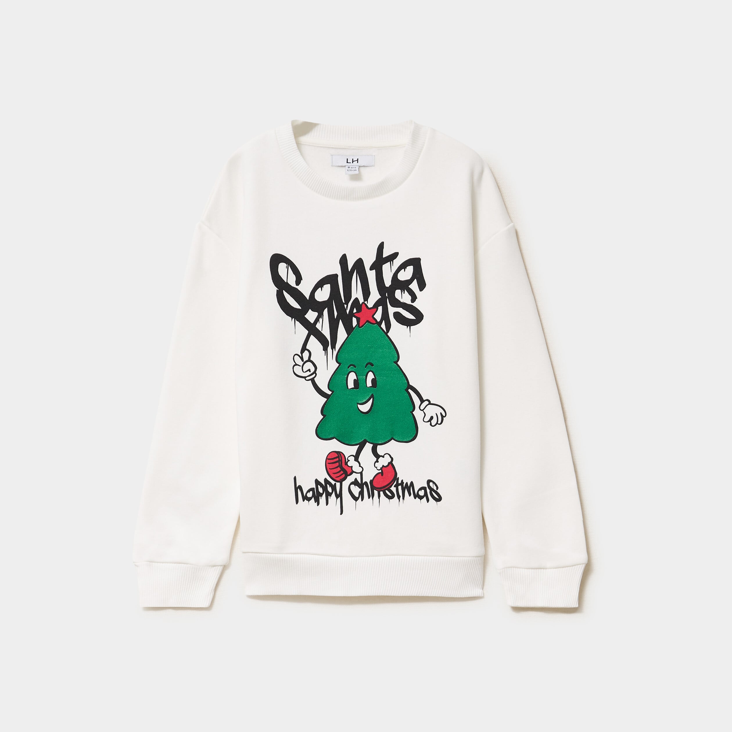 Sweat de No&euml;l col rond oversize blanc gar&ccedil;on