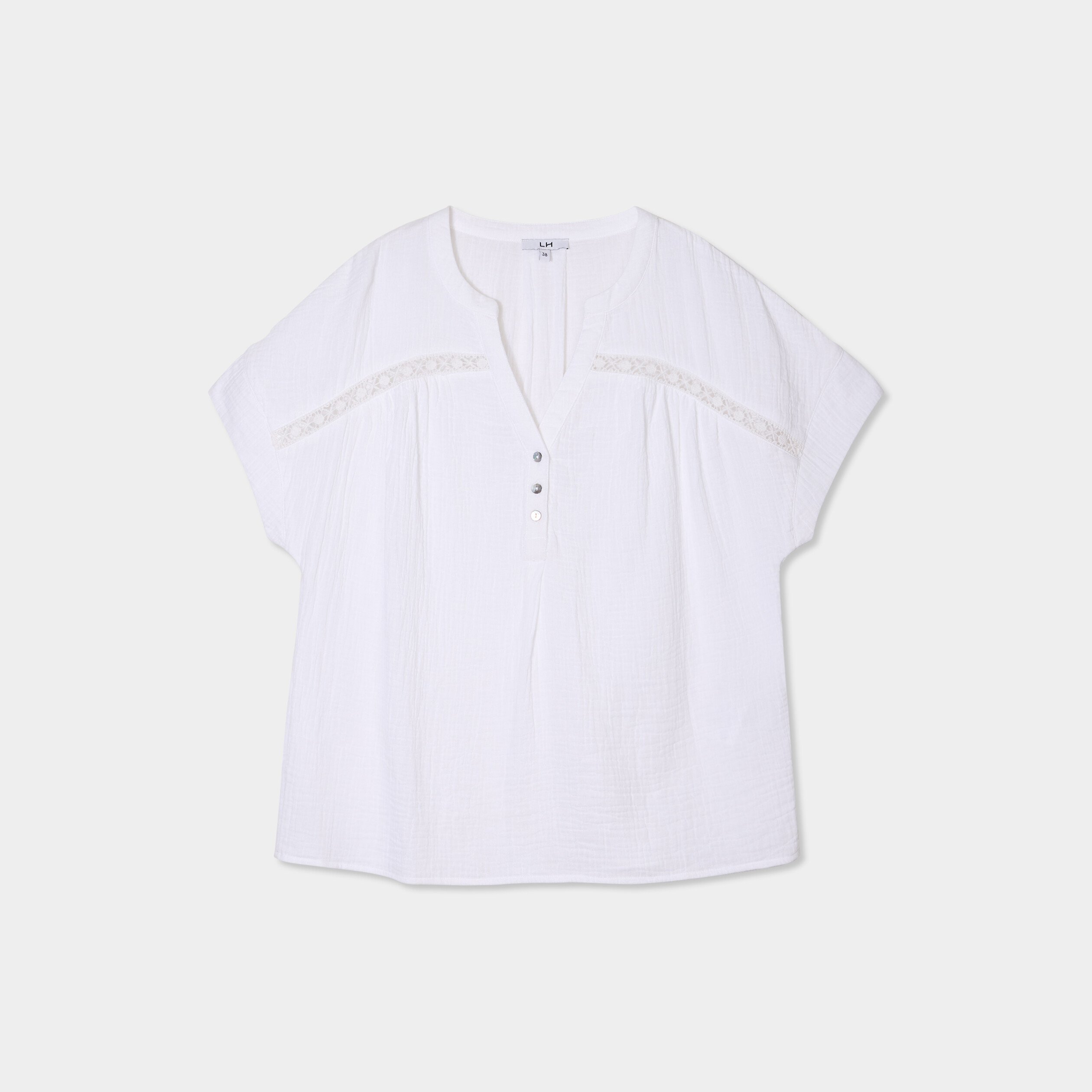 Blouse manches courtes gaze de coton blanc femme