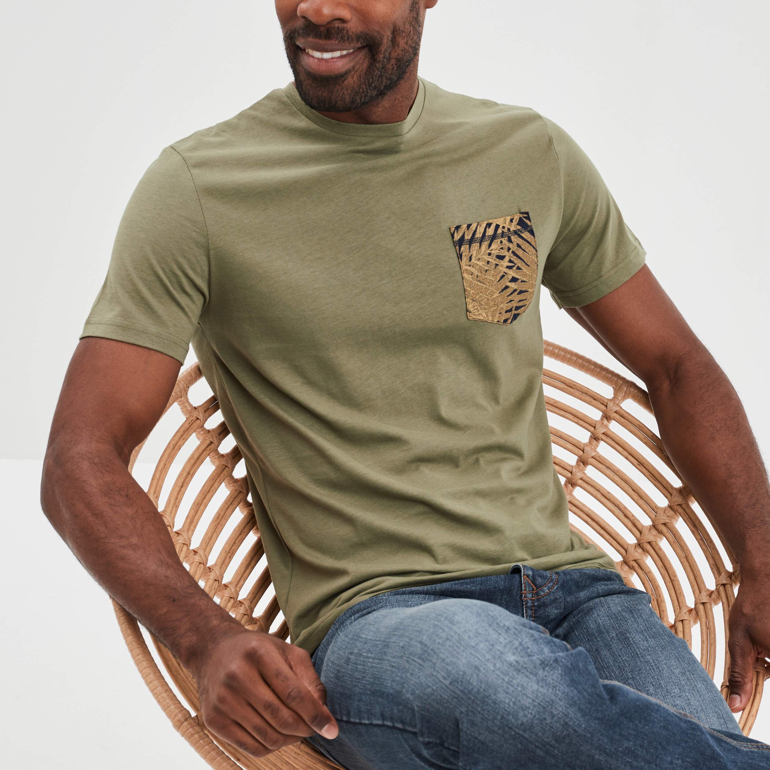 T-shirt manches courtes coton Creeks vert kaki homme