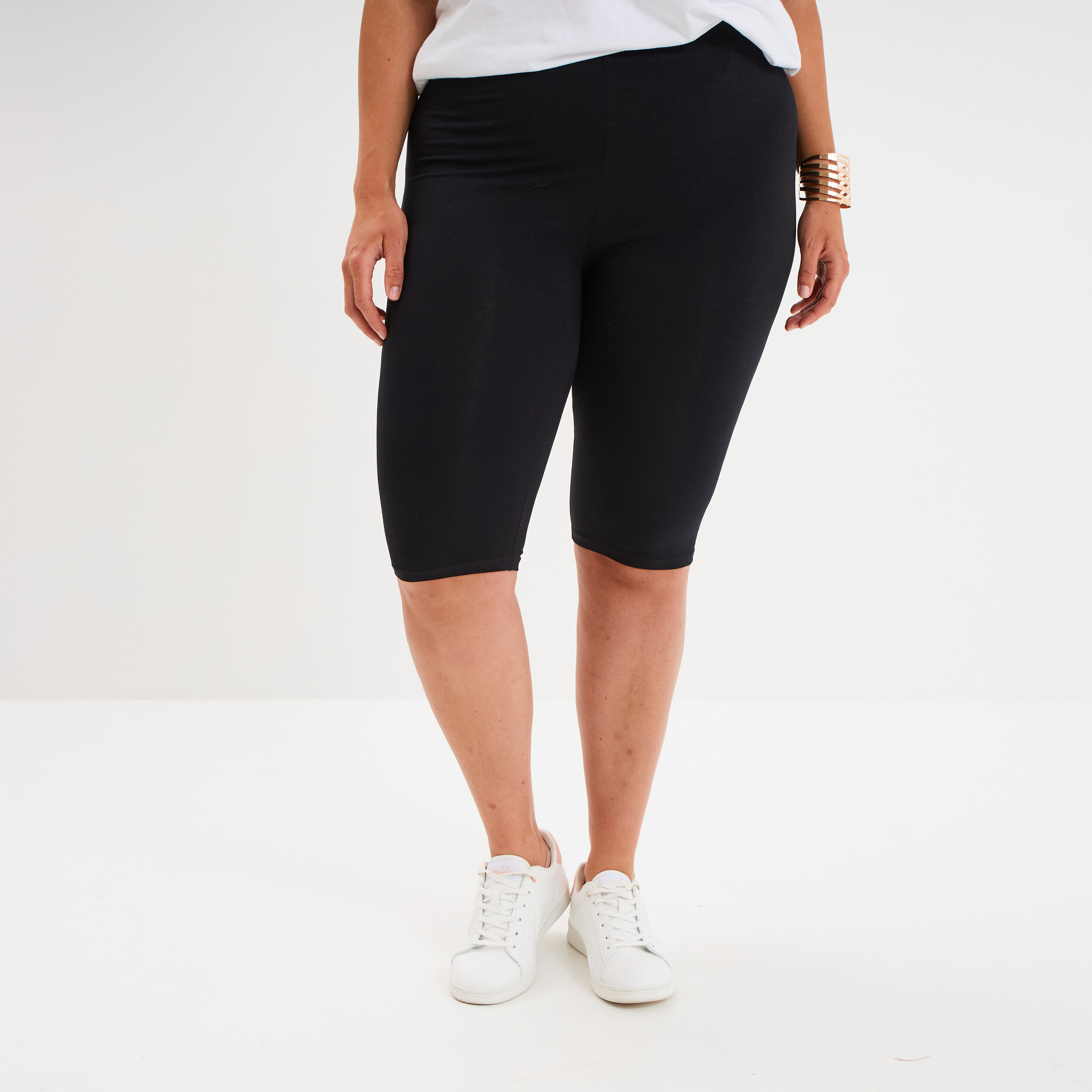 Short legging cycliste coton noir femme grande taille