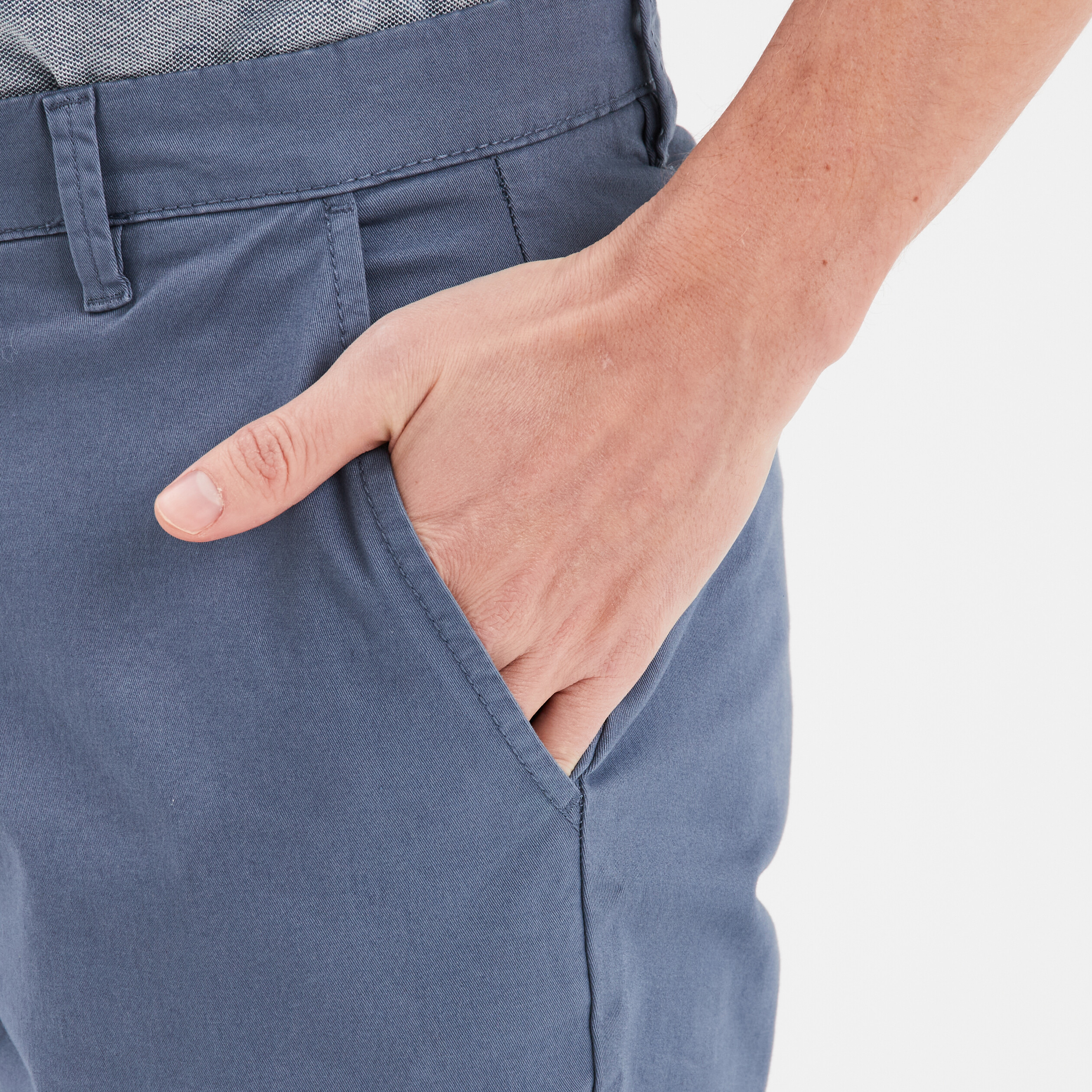 Pantalon chino droit stretch retroussé bleu gris homme