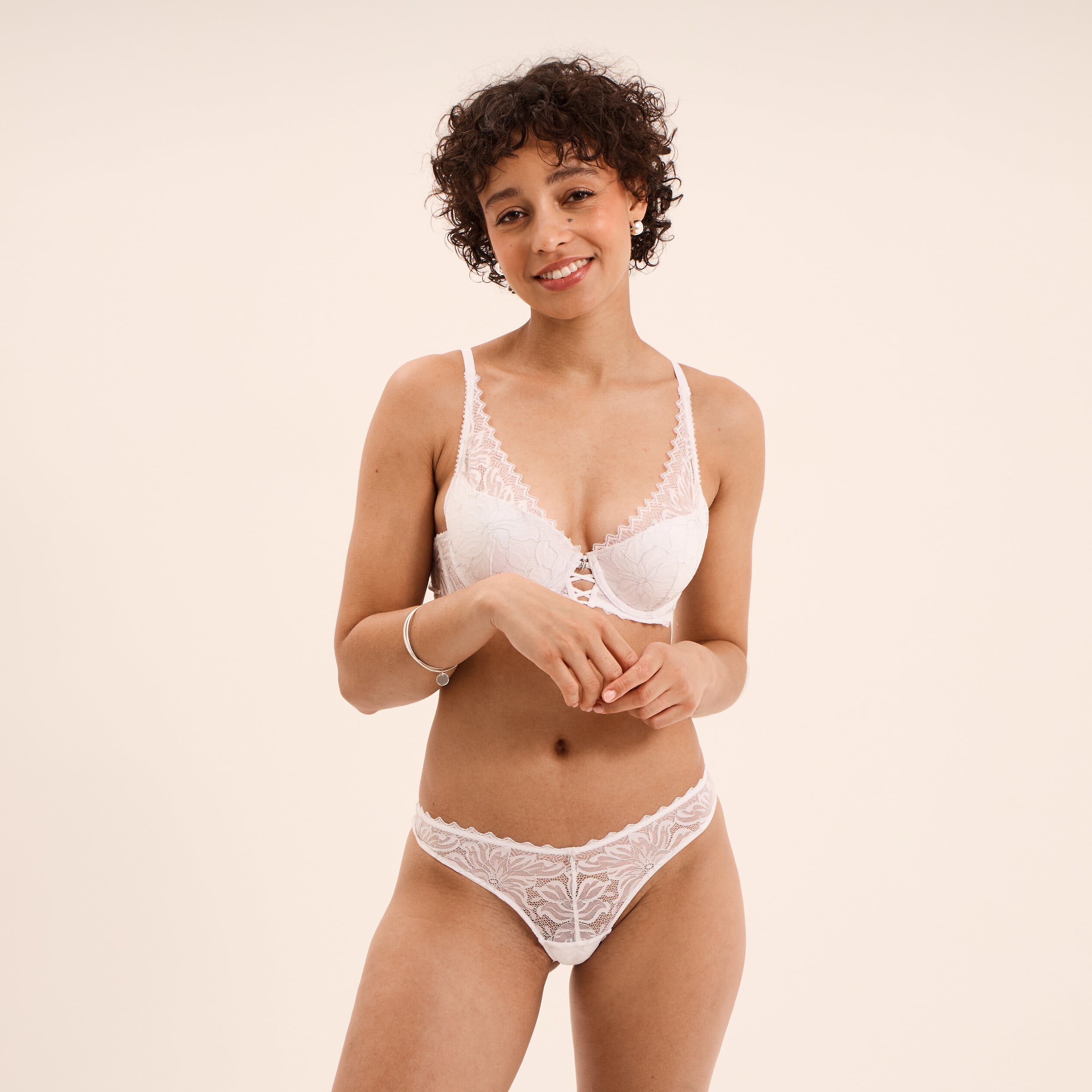 Soutien-gorge foulard padd&eacute; dentelle blanc femme