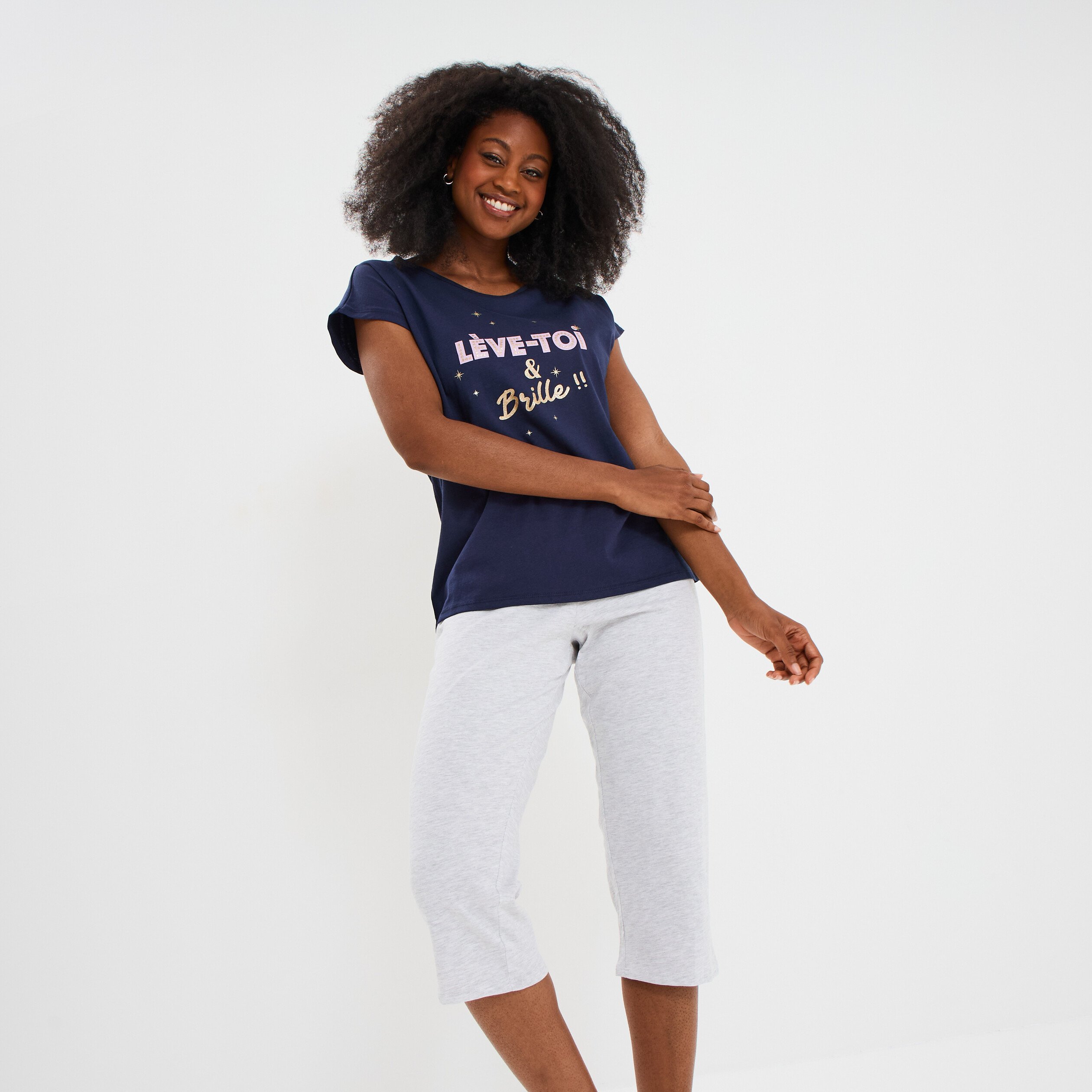 ensemble pyjama corsaire t shirt coton bleu marine femme Ensemble pyjama corsaire t-shirt coton bleu marine femme