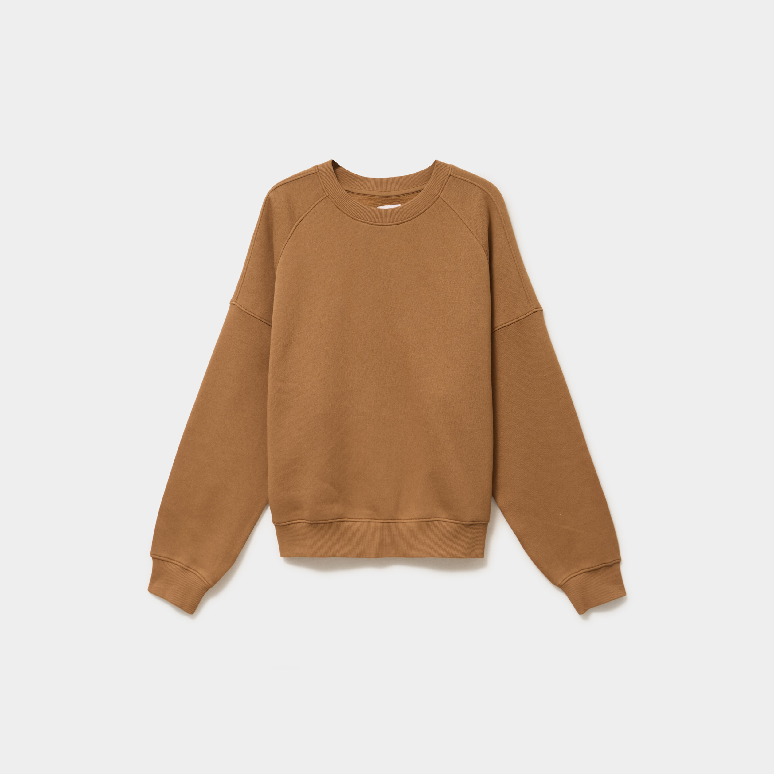 Sweat col rond oversize manches longues marron clair femme