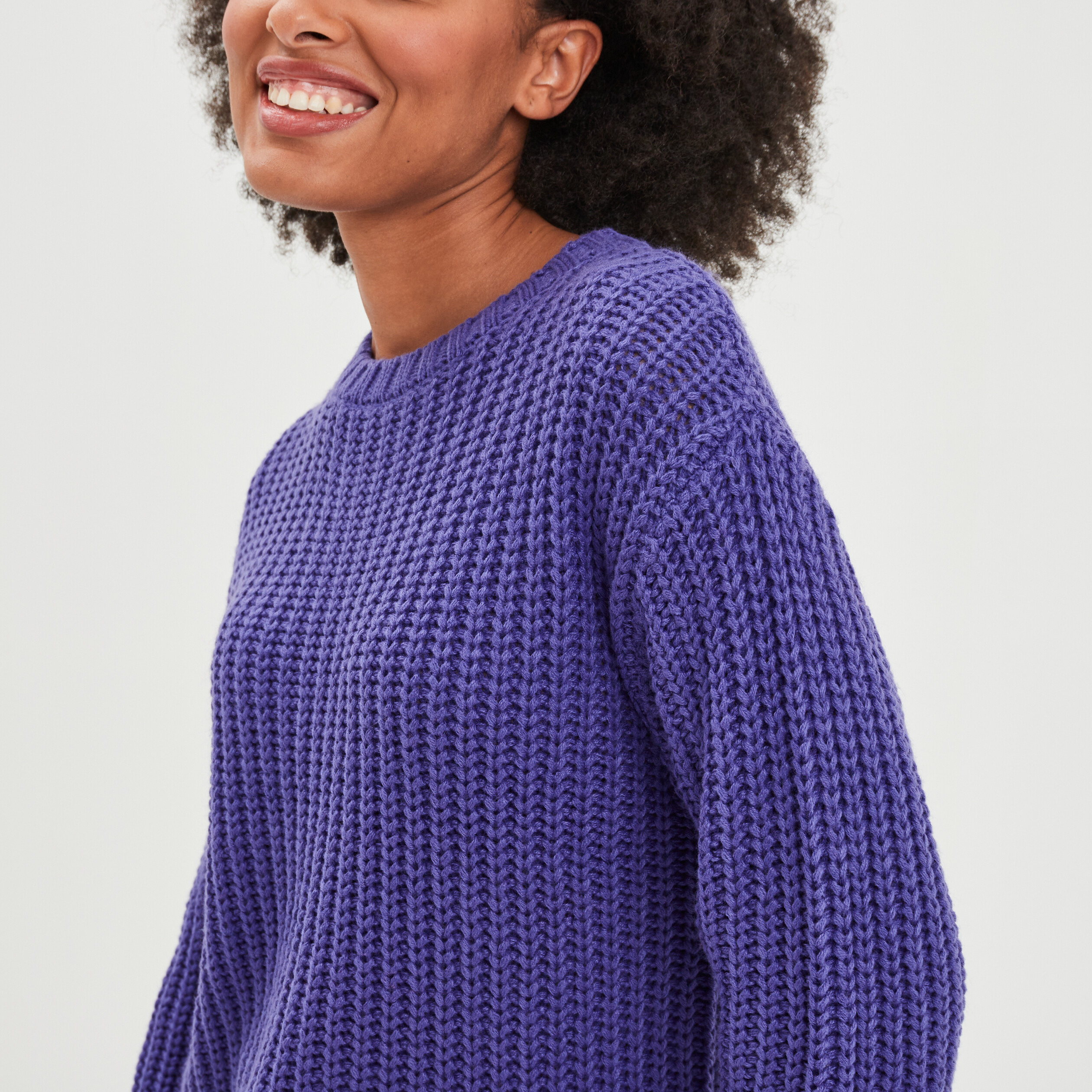Pull côtelé col rond manches longues violet femme