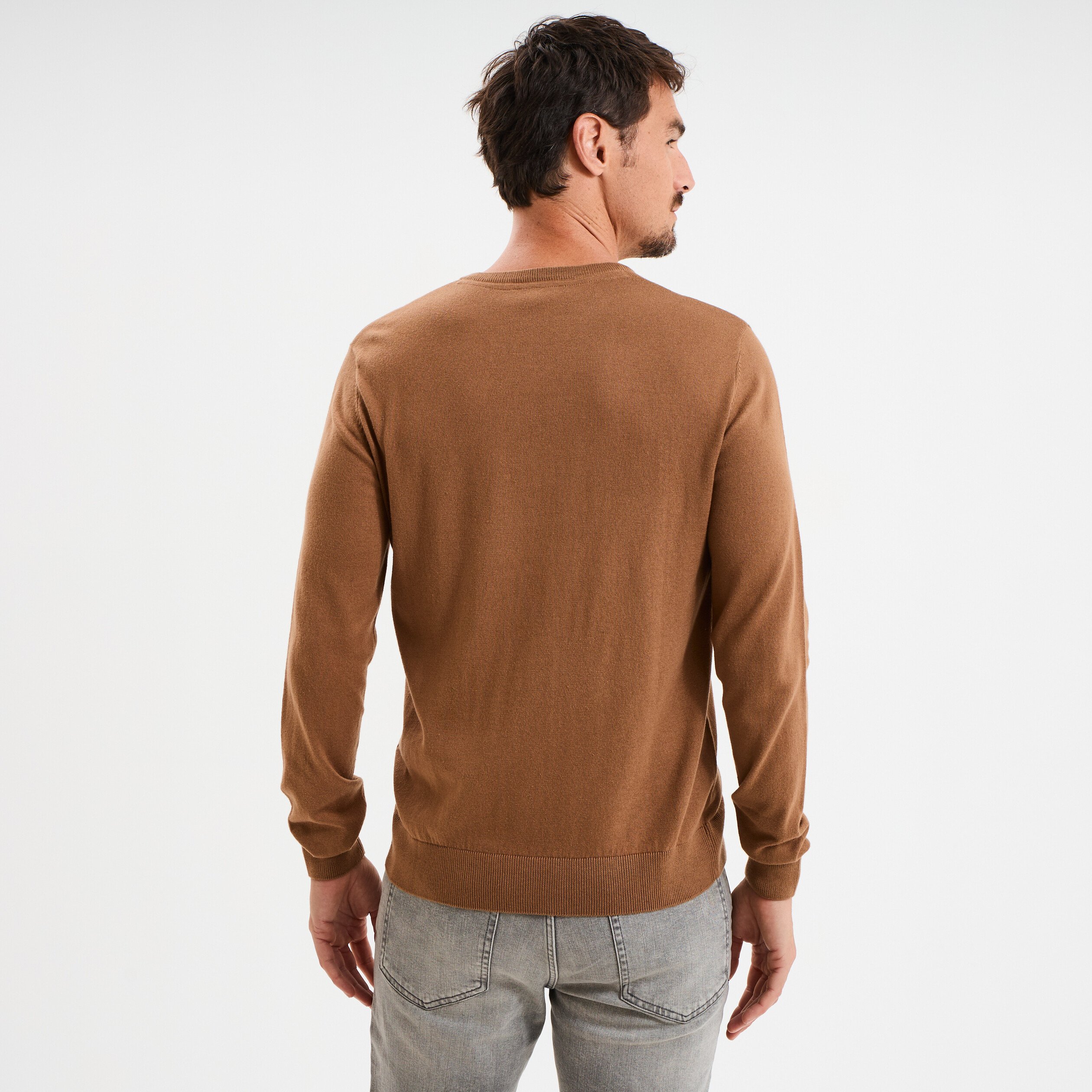pull jersey avec col en v marron homme Pull jersey avec col en V marron homme