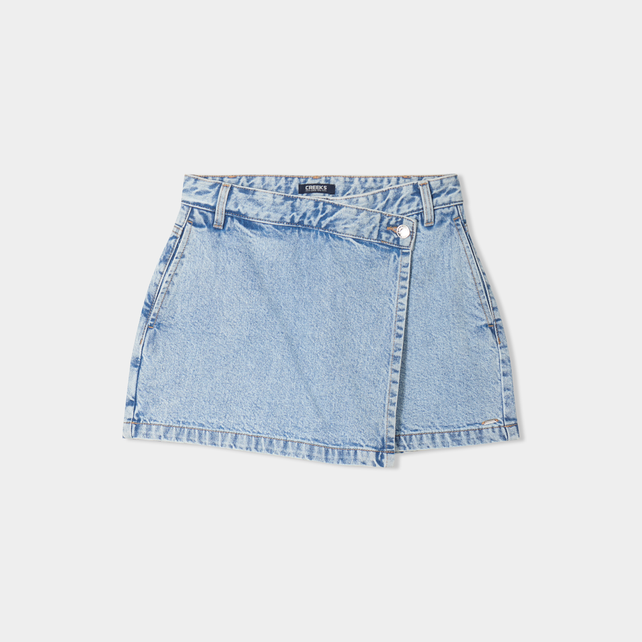 Jupe-short en jean coton denim bleach femme