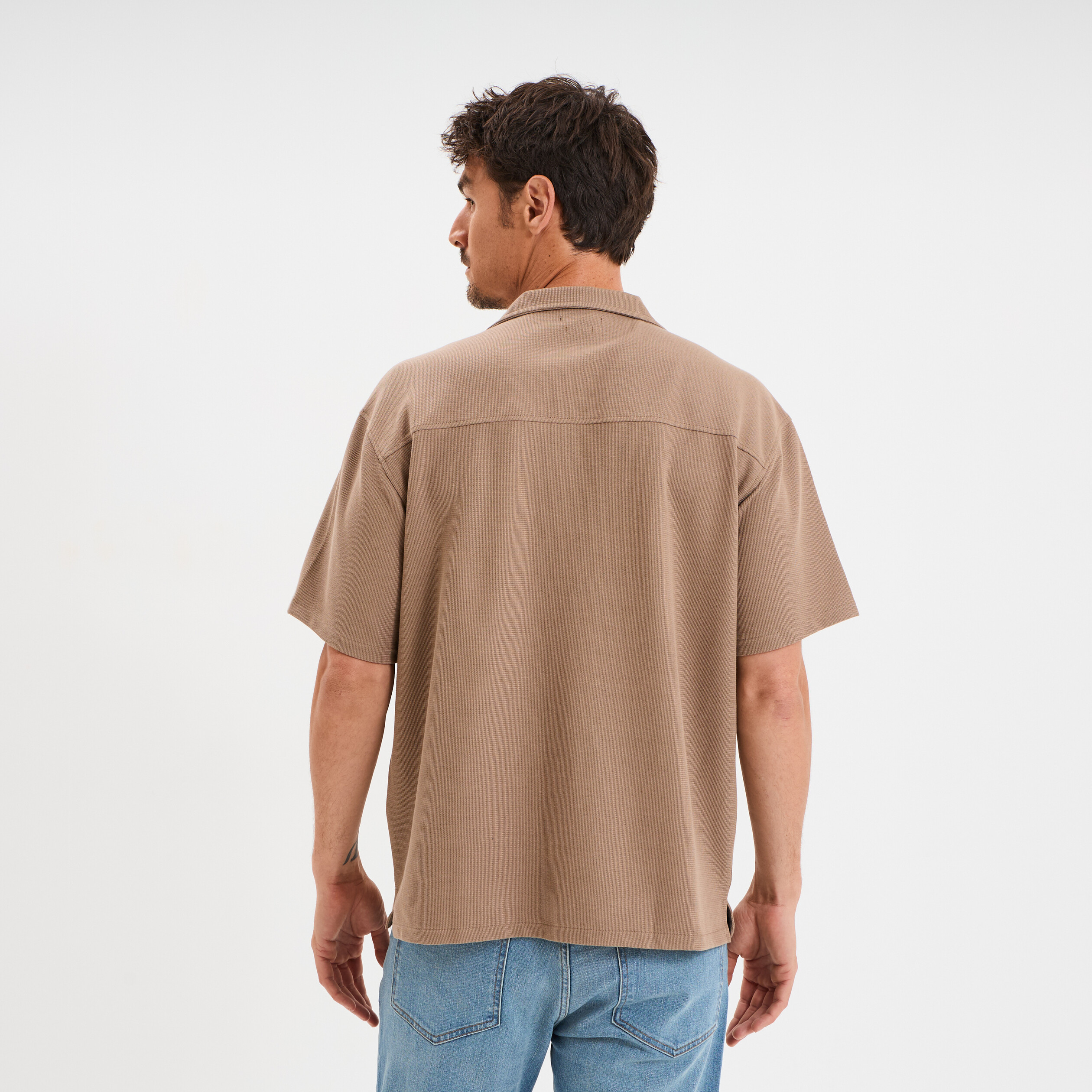 chemise col cubain manches courtes taupe homme Chemise col cubain manches courtes taupe homme