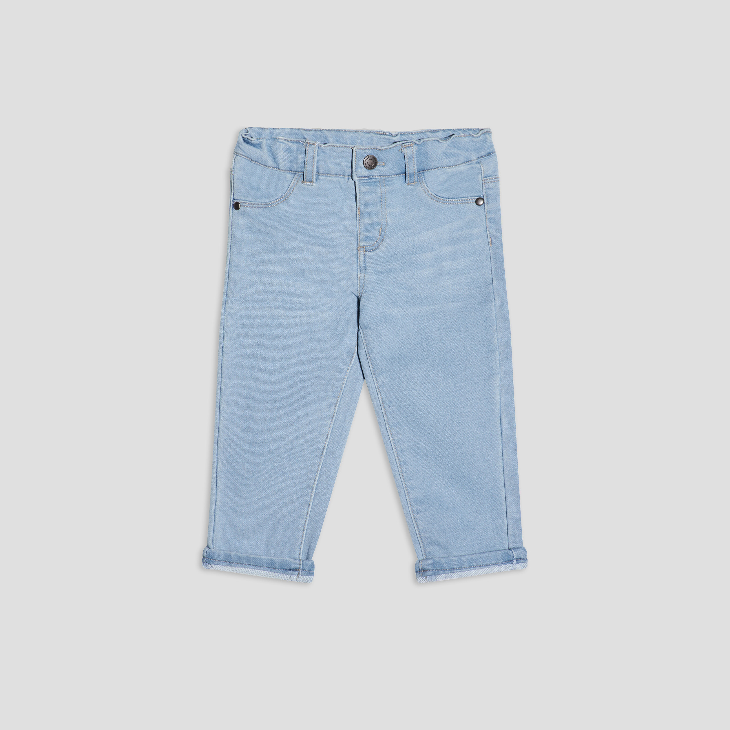 jeans slim 4 poches taille ajustable denim bleach bebeg Jeans slim 4 poches taille ajustable denim bleach bébé garçon