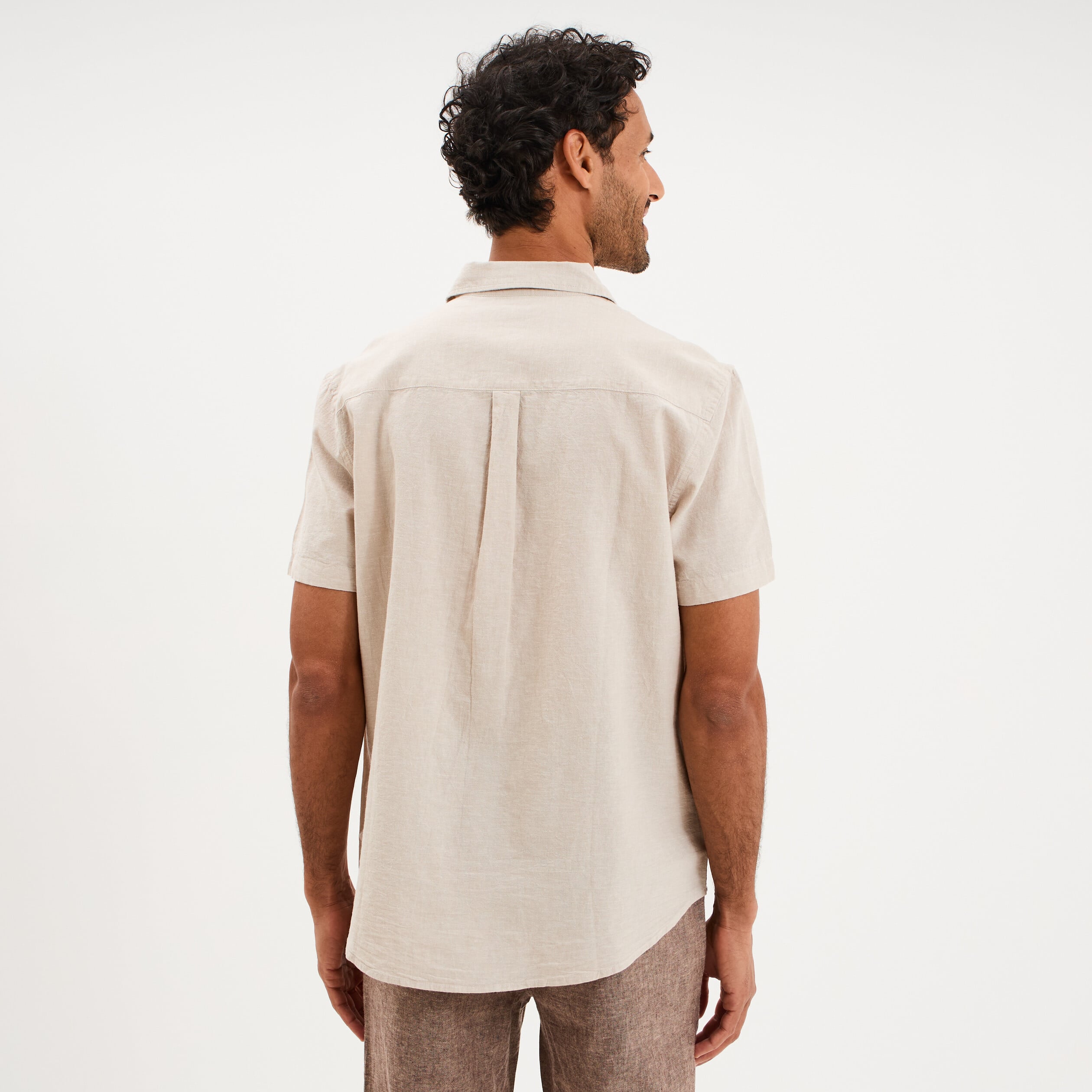 Chemise manches courtes lin m&eacute;lang&eacute; gris clair homme