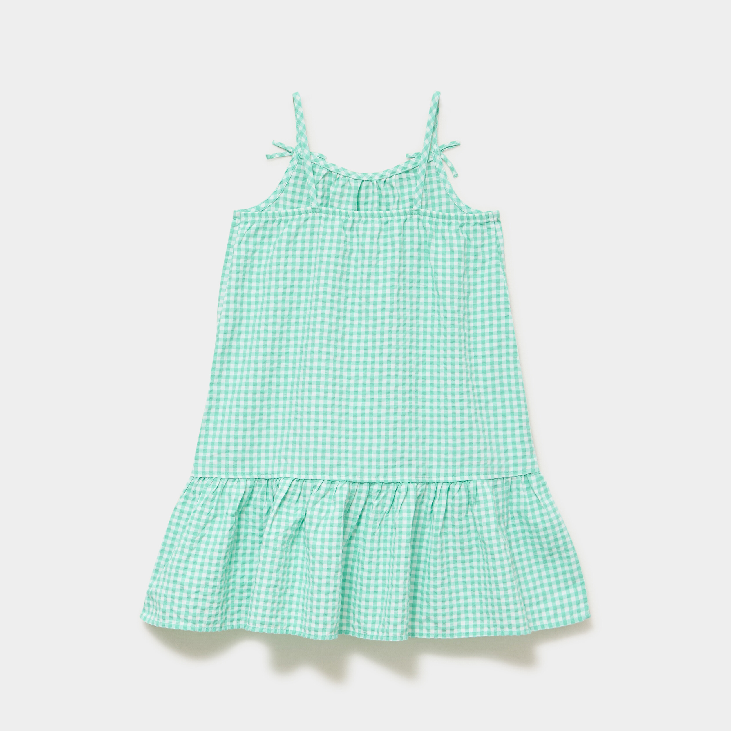 Robe courte &agrave; bretelles et volants vert fille