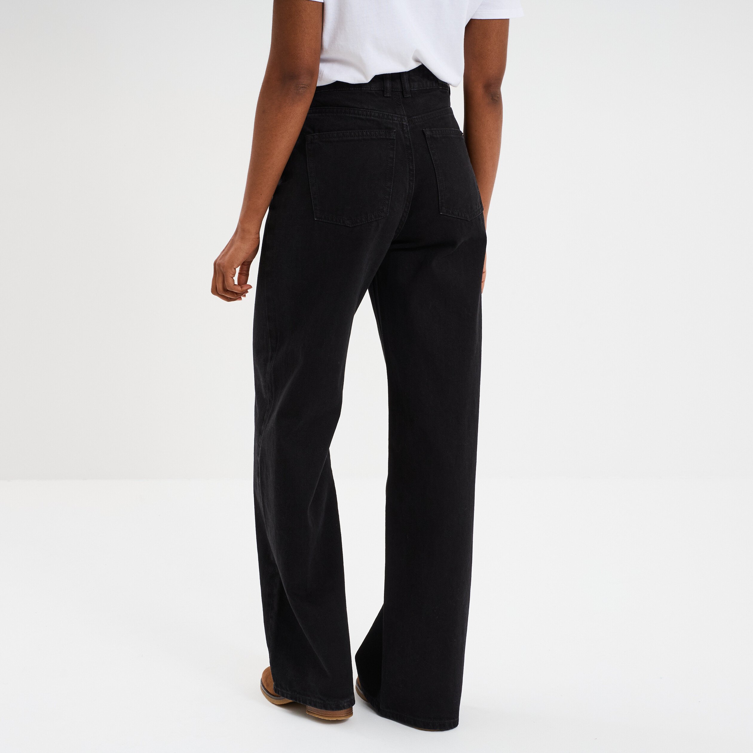 jeans large coton denim noir femme Jeans large coton denim noir femme