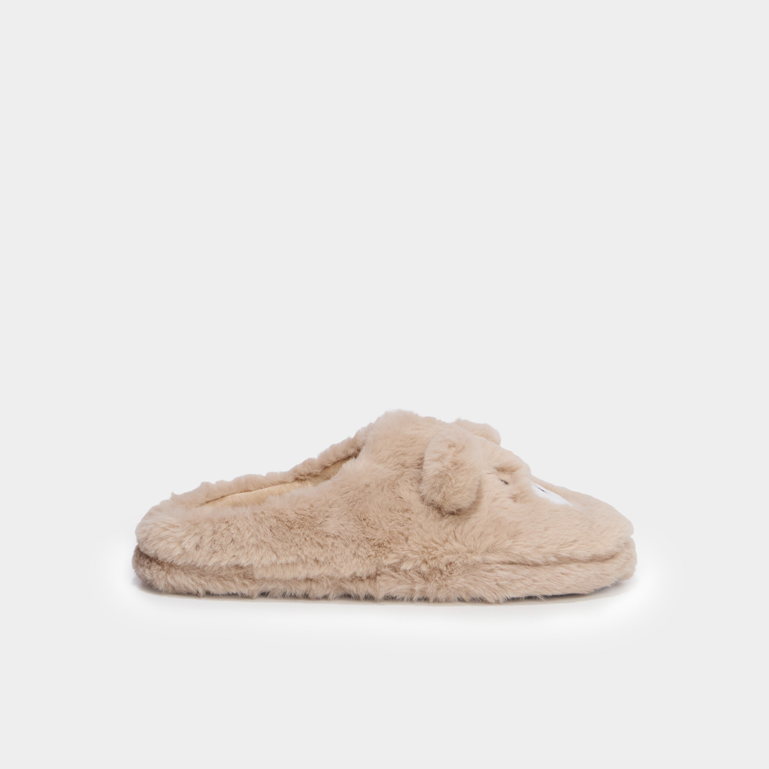 Chaussons mules effet fausse fourrure sable femme