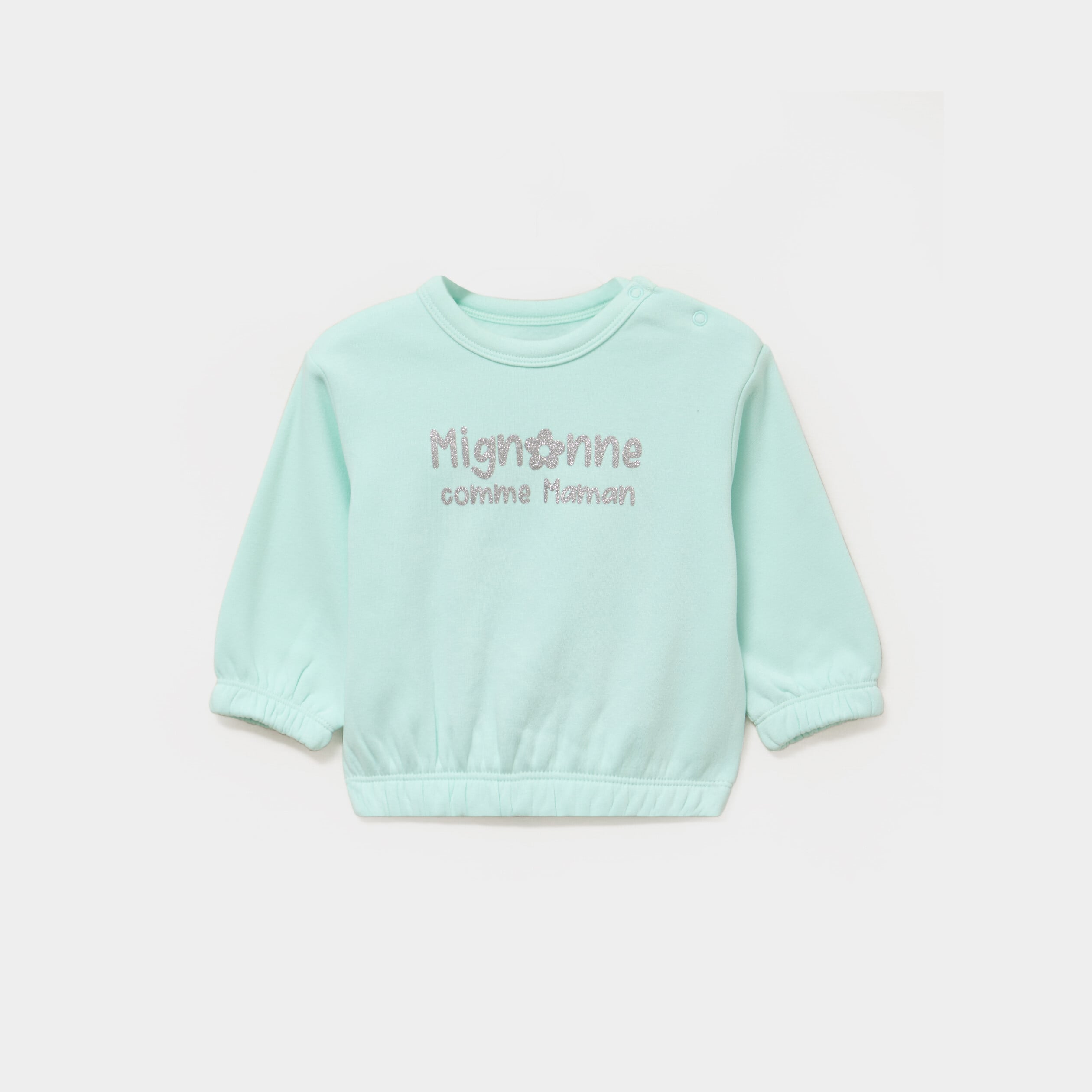 Sweat col rond manches longues bleu turquoise b&eacute;b&eacute; fille
