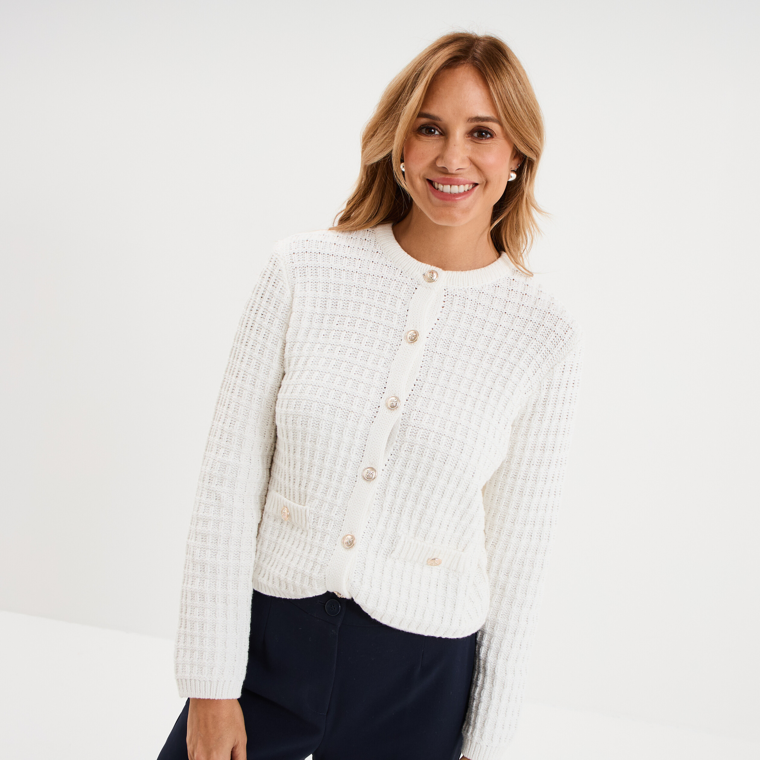 Gilet manches longues coton blanc femme