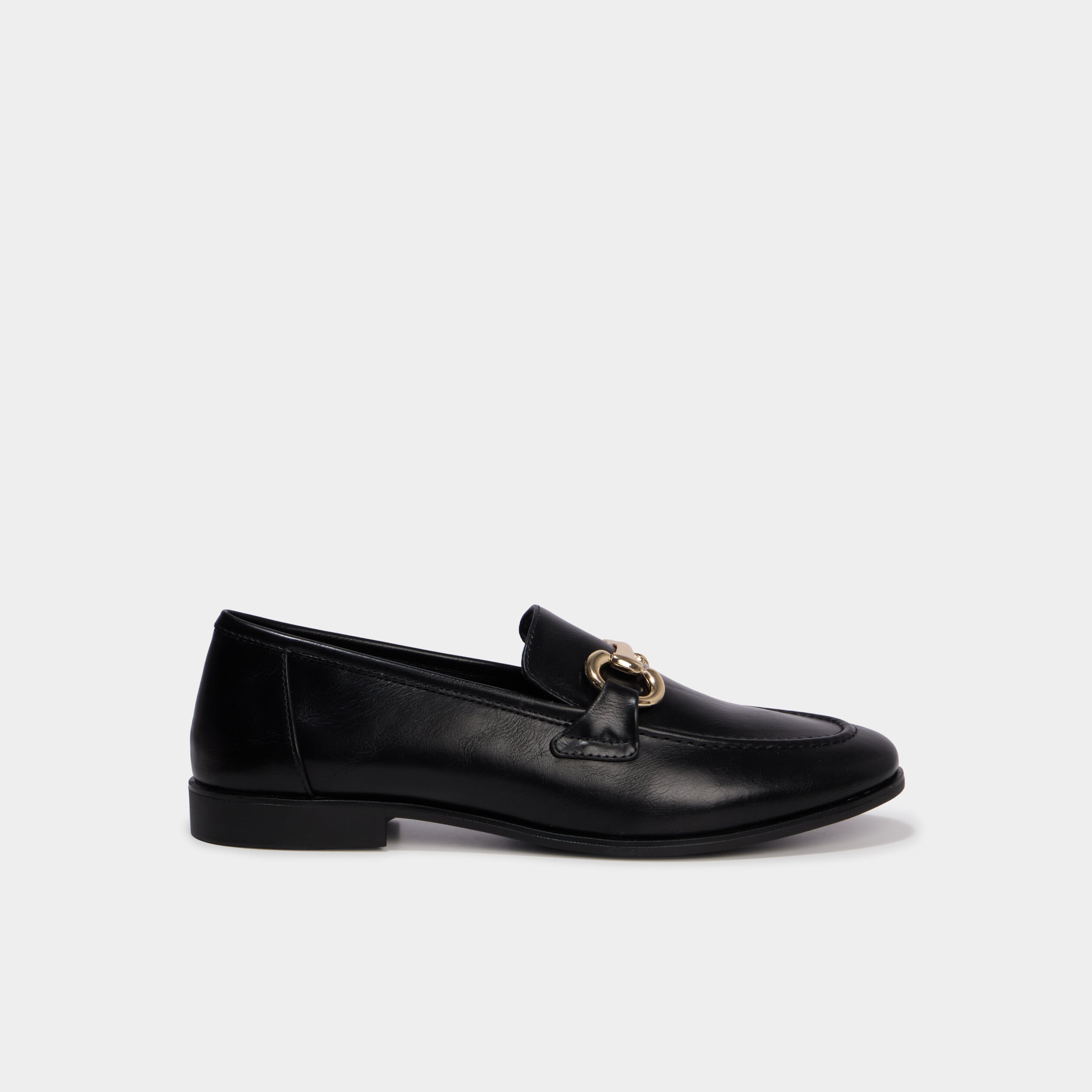 Mocassin femme &agrave; boucle m&eacute;tal plate noir femme