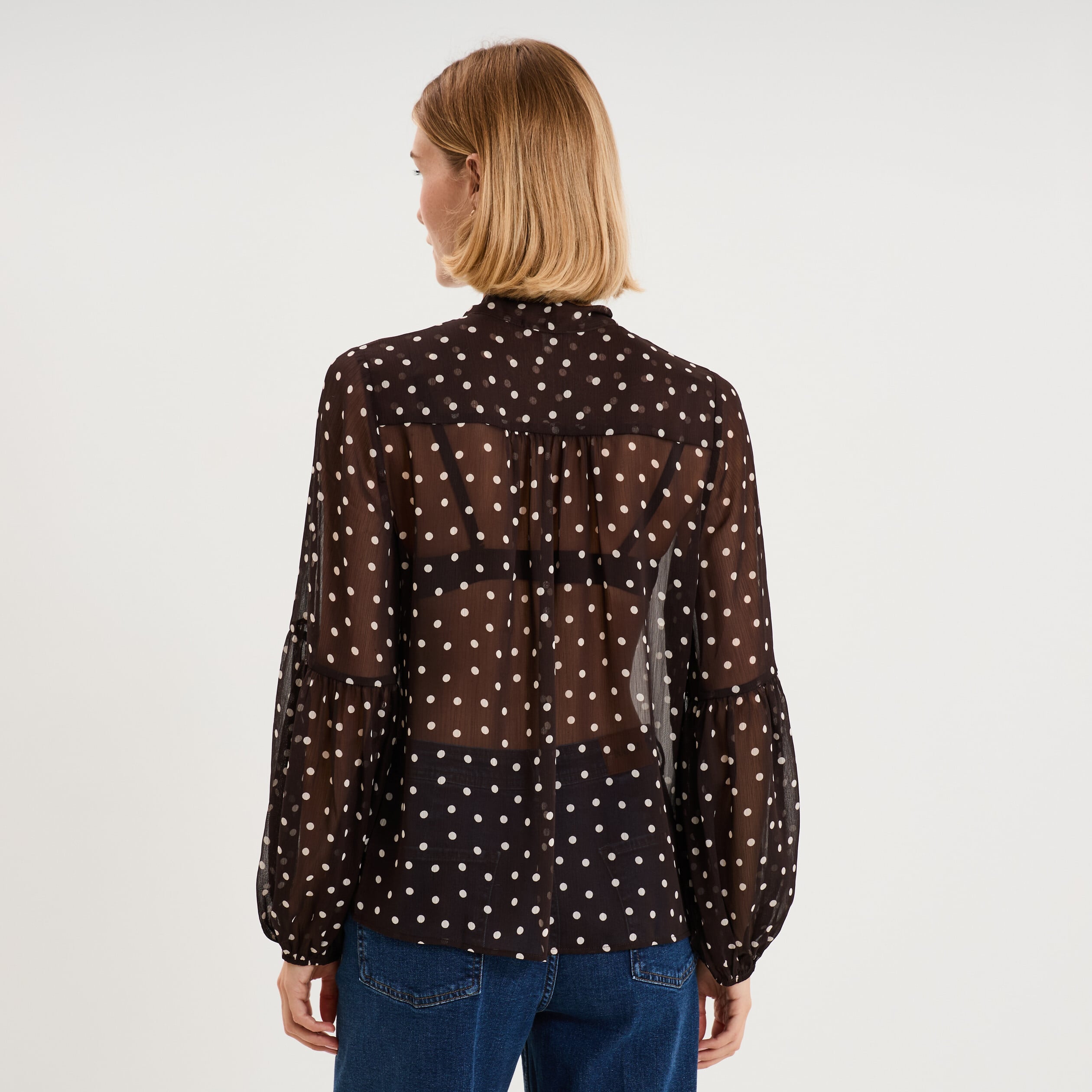 Chemisier transparent col lavalli&egrave;re marron chocolat femme