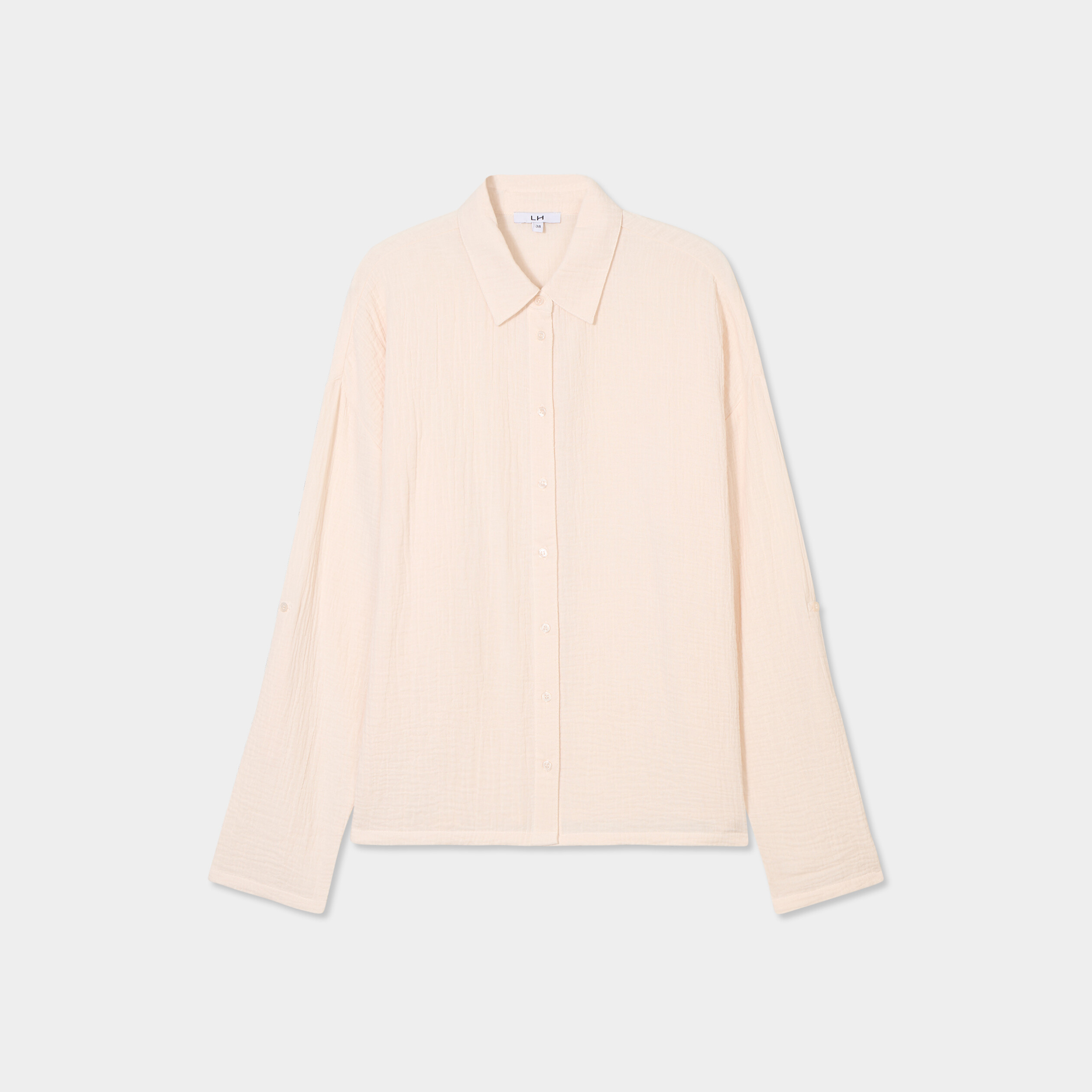 Chemise manches longues en gaze de coton beige femme