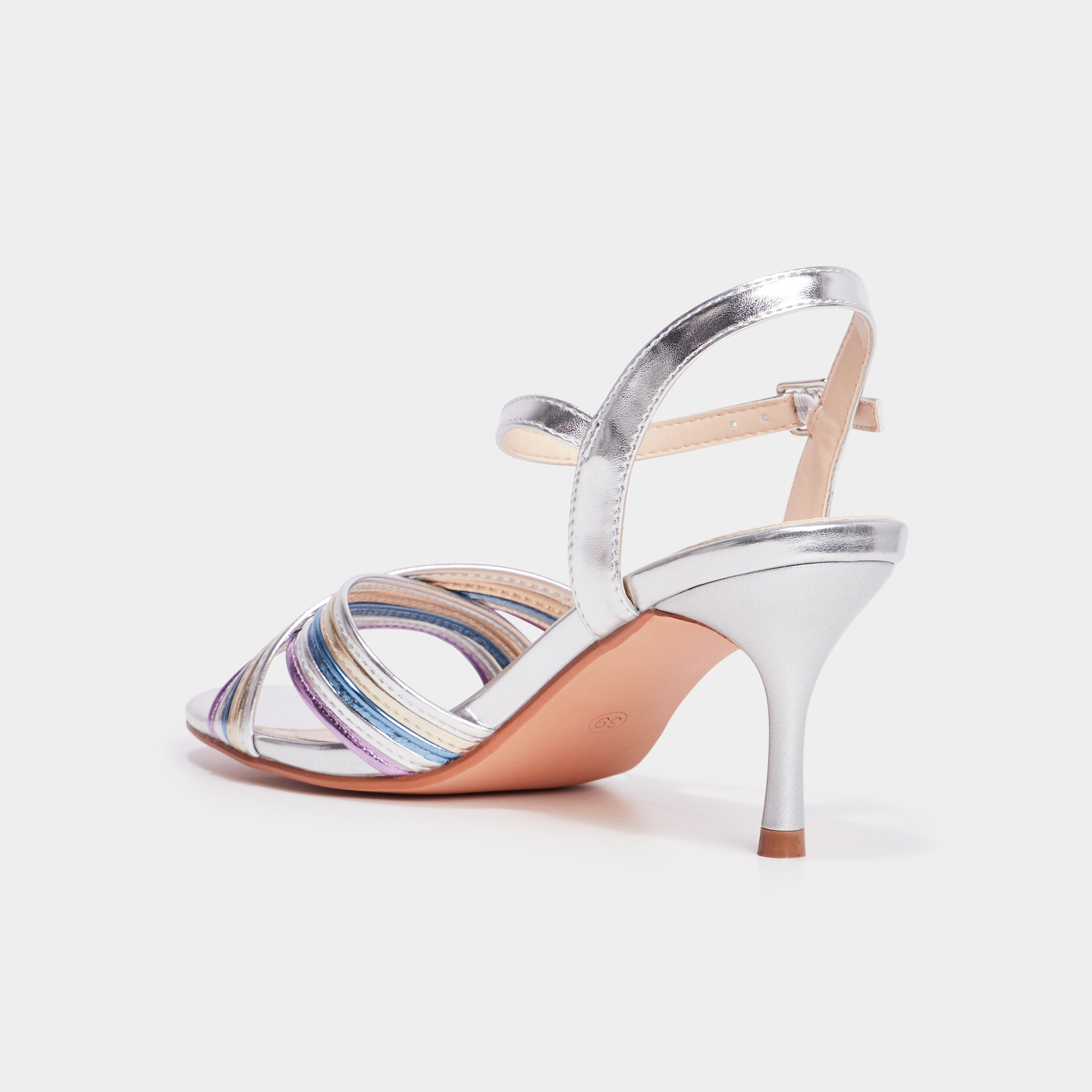 Sandales &agrave; talons m&eacute;tallis&eacute;es Mosquitos gris argent femme