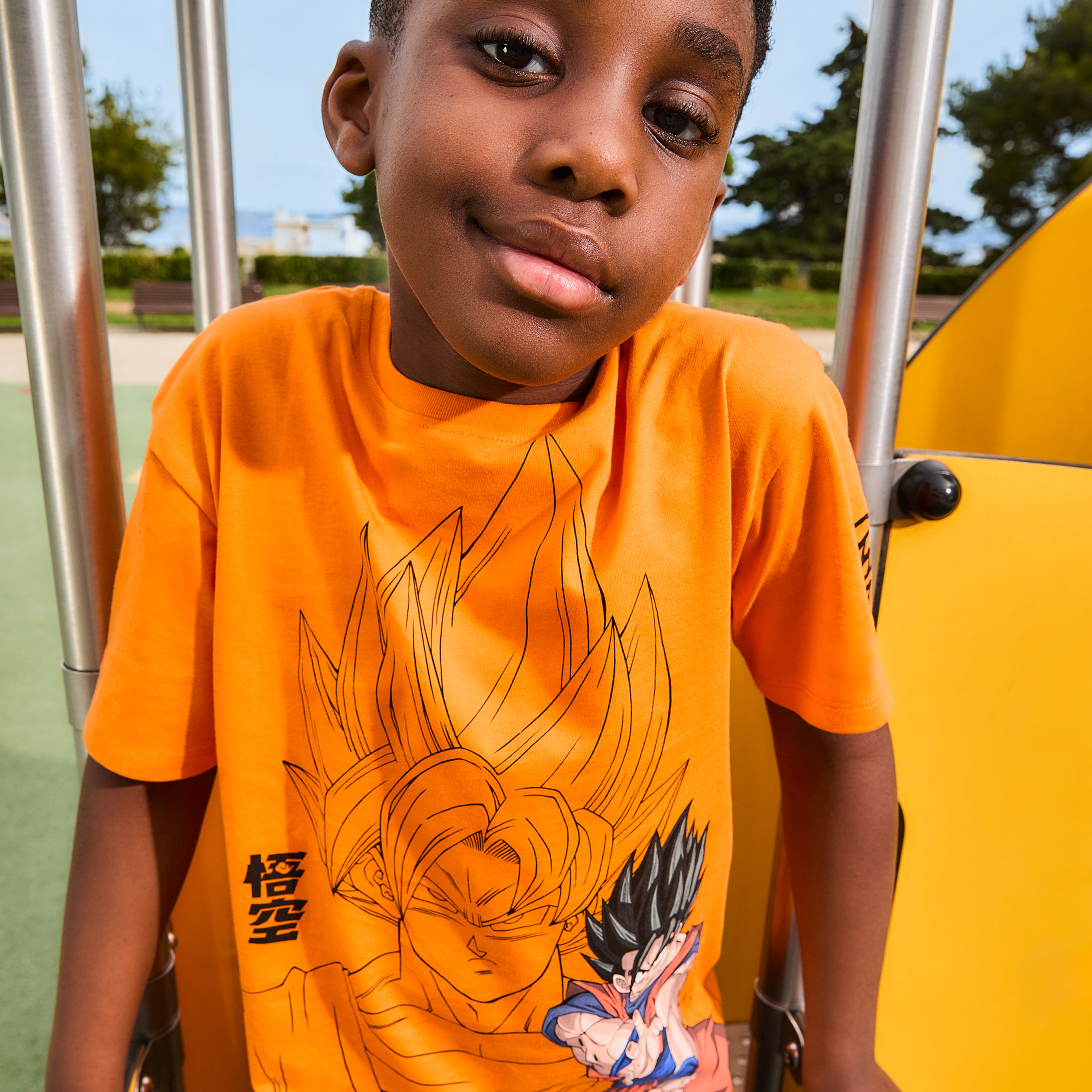 T-shirt manches courtes coton Goku orange foncé garçon