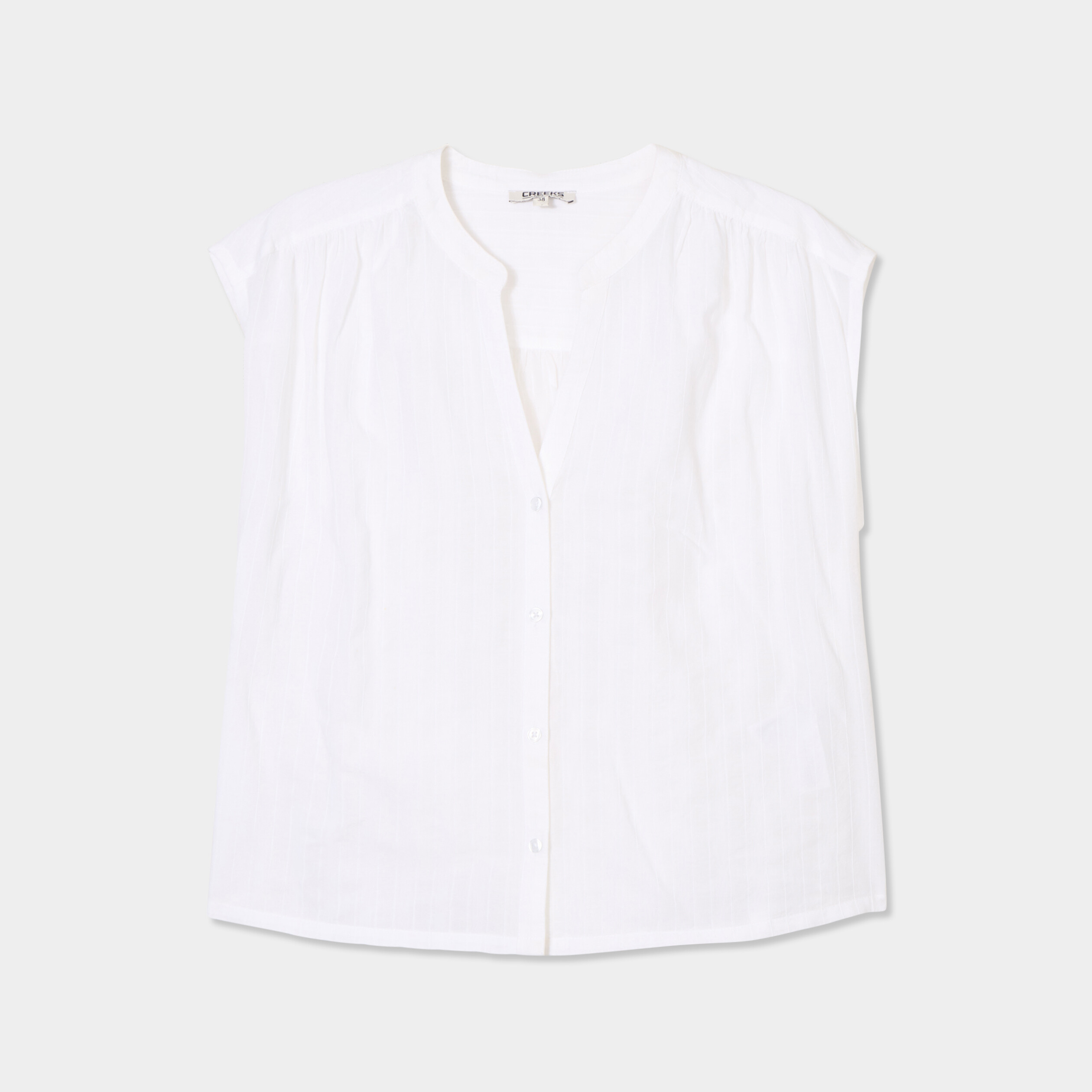 blouse sans manches col tunisien coton blanc femme Blouse sans manches col tunisien coton blanc femme
